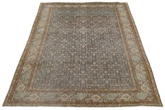 Antique Persian Tabriz Hand-Knotted Wool Rug Allover Floral Pattern in Blue