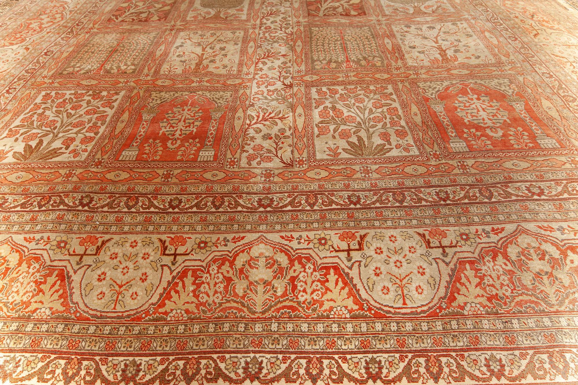 Antique Persian Tabriz Hand Knotted Wool Rug For Sale 1