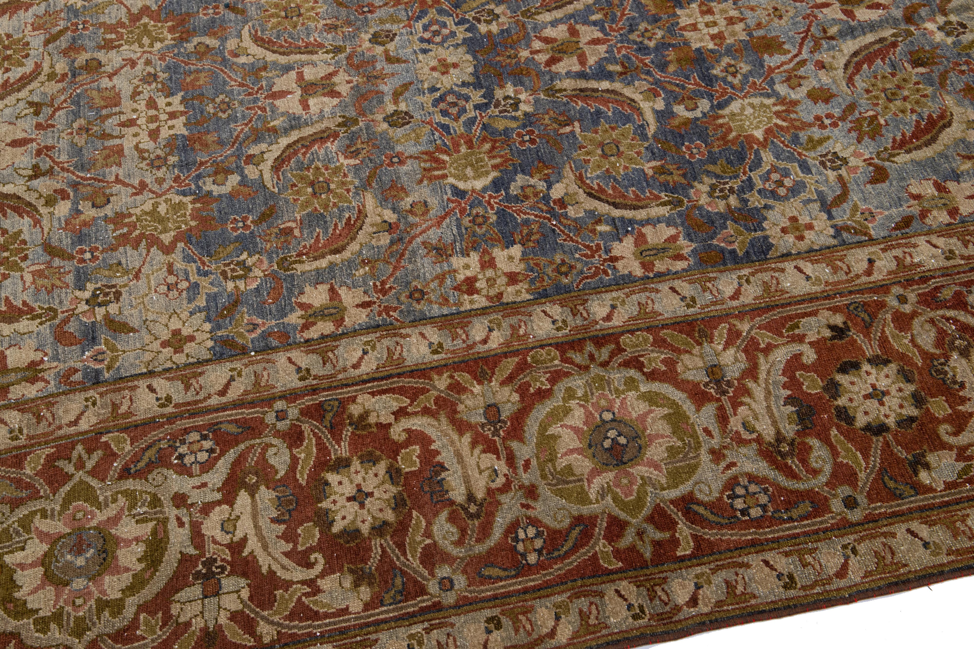 Antique Persian Tabriz Handmade Allover Floral Tan Wool Rug For Sale 1