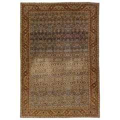 Ancien tapis persan de Tabriz en laine brun clair à motifs floraux, fait à la main