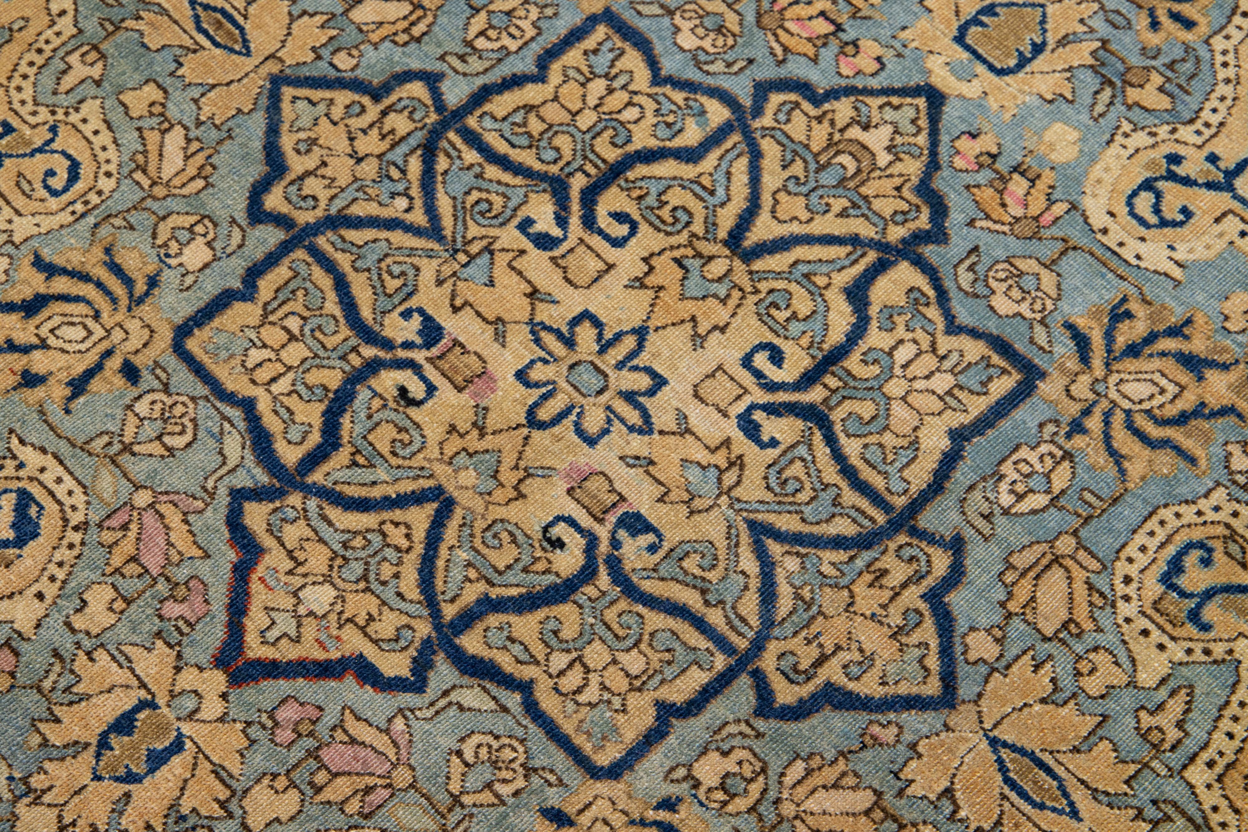 Antique Persian Tabriz Handmade Blue Medallion Oversize Wool Rug For Sale 3