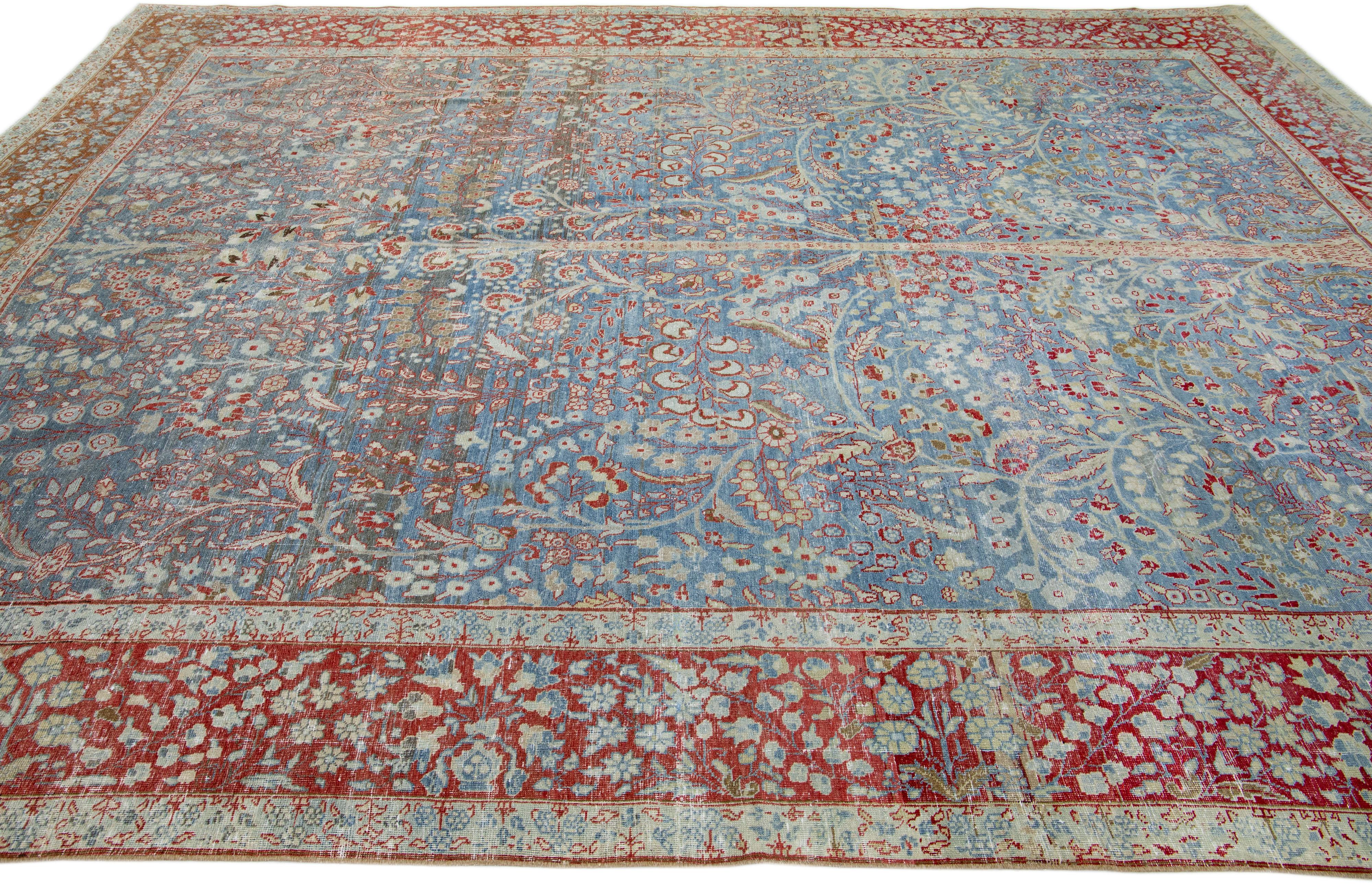 20th Century Antique Persian Tabriz Handmade Blue Wool Rug with Shah Abbasi Design For Sale