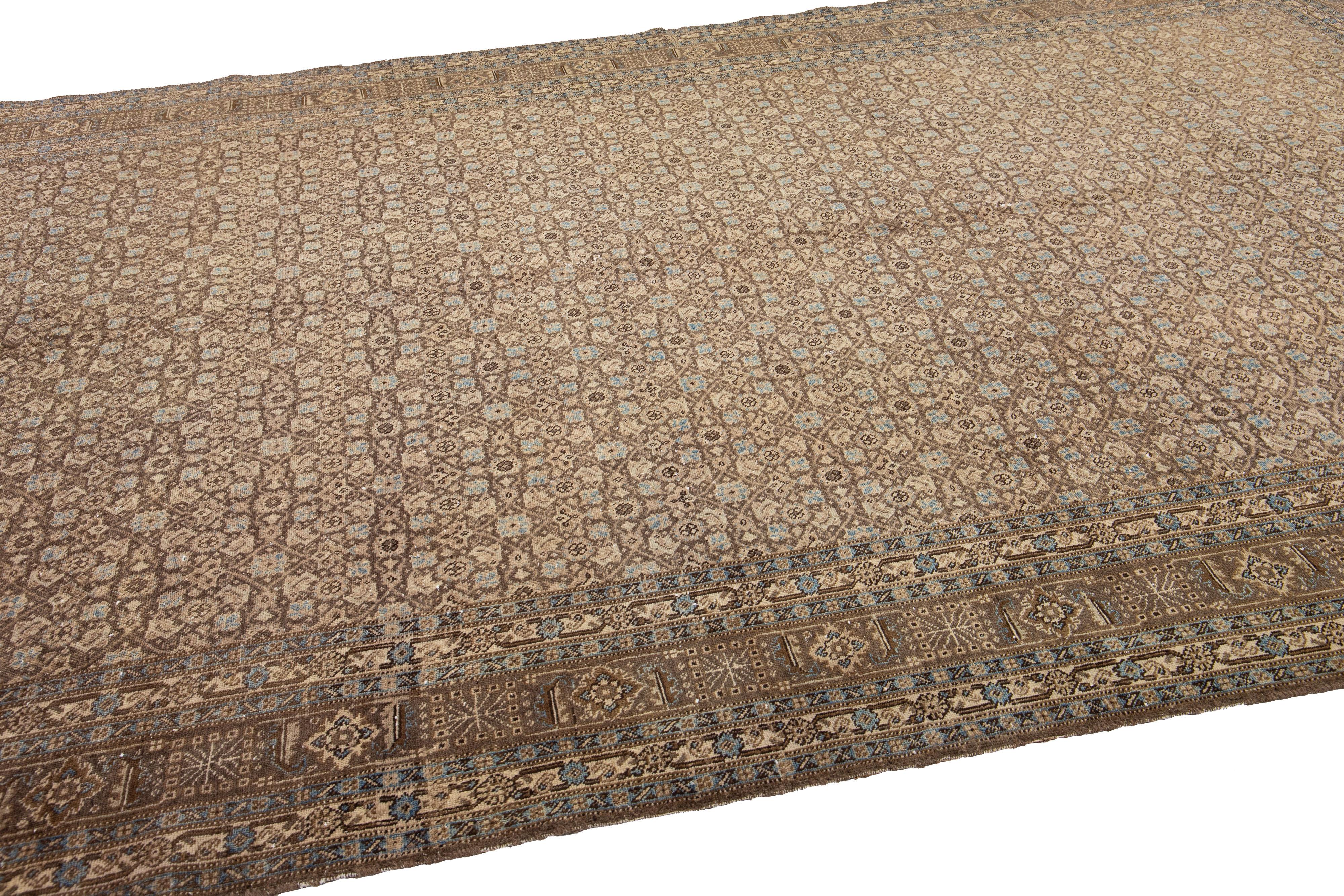 Hand-Knotted  Antique Persian Tabriz Handmade Floral Designed Brown Wool  Rug For Sale