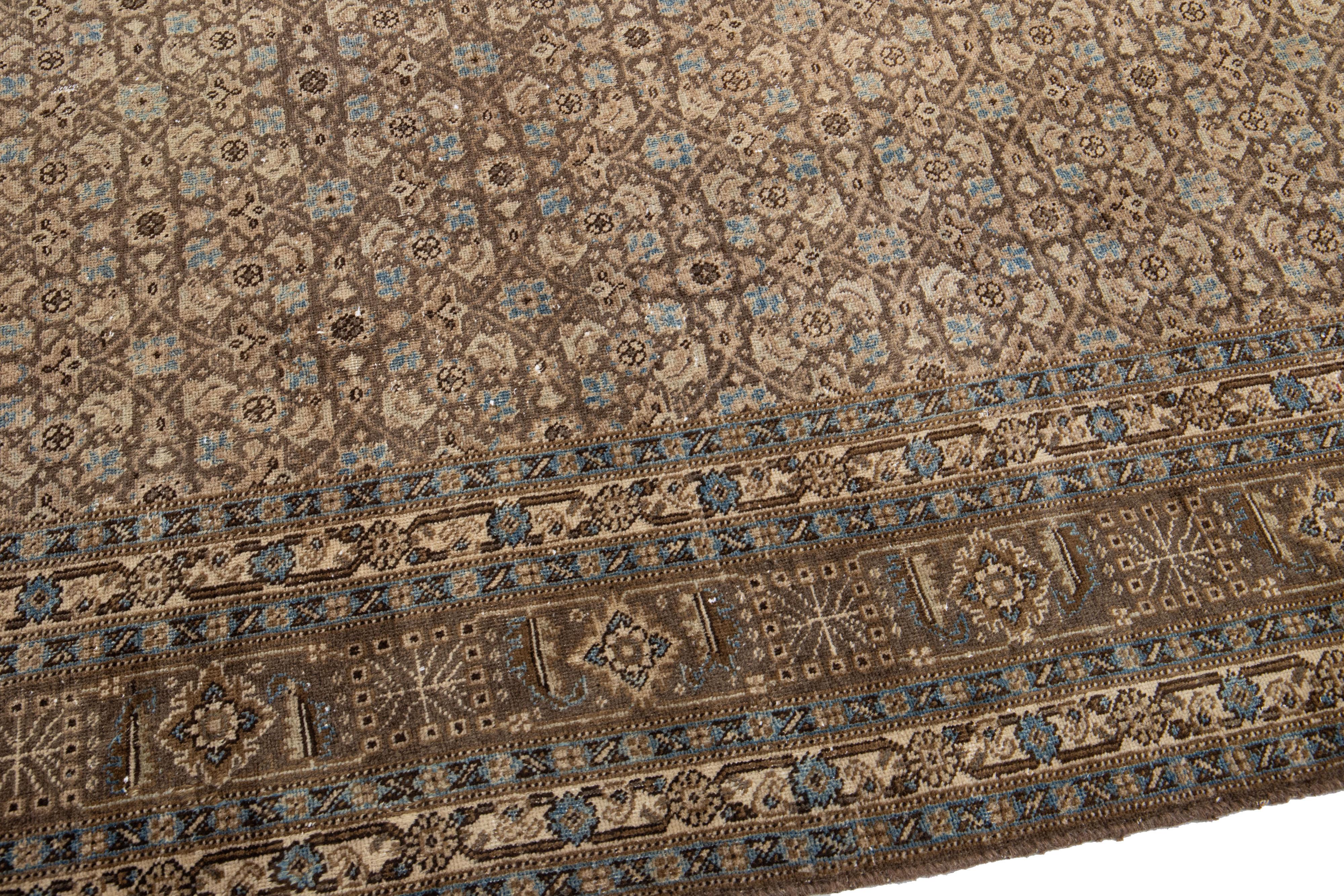 Early 20th Century  Antique Persian Tabriz Handmade Floral Designed Brown Wool  Rug For Sale