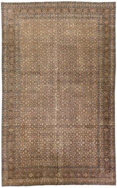  Antike handgefertigte antike persische braune Wolle in geblümtem Täbriz  Teppich