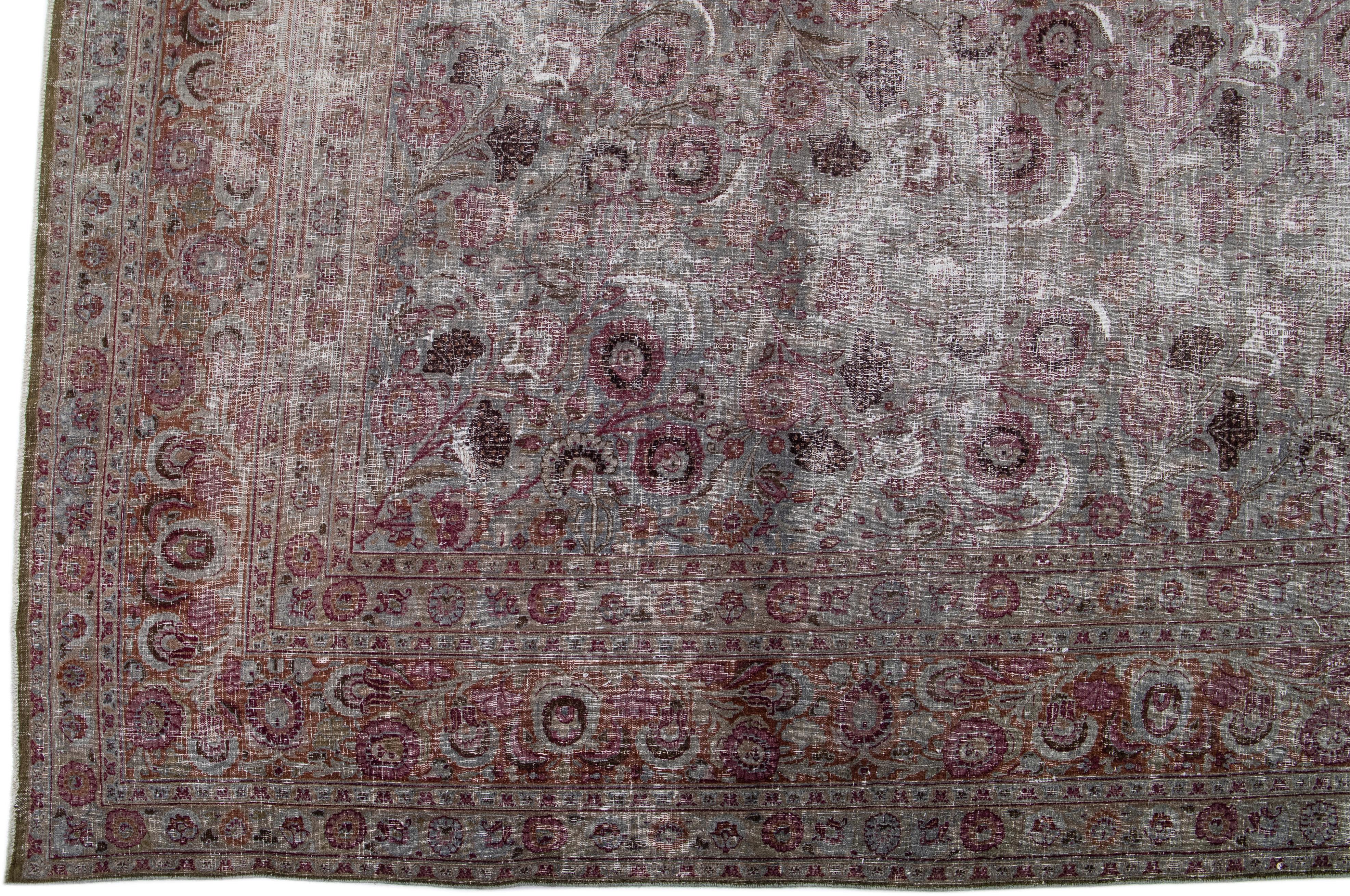 Antiker persischer Täbris-Teppich aus grauer Wolle mit Allover-Design (Handgeknüpft) im Angebot