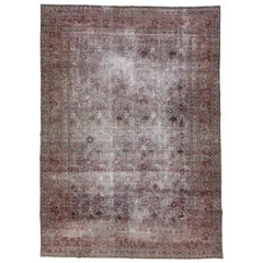 Antique Persian Tabriz Handmade Gray Wool Rug with Allover Design