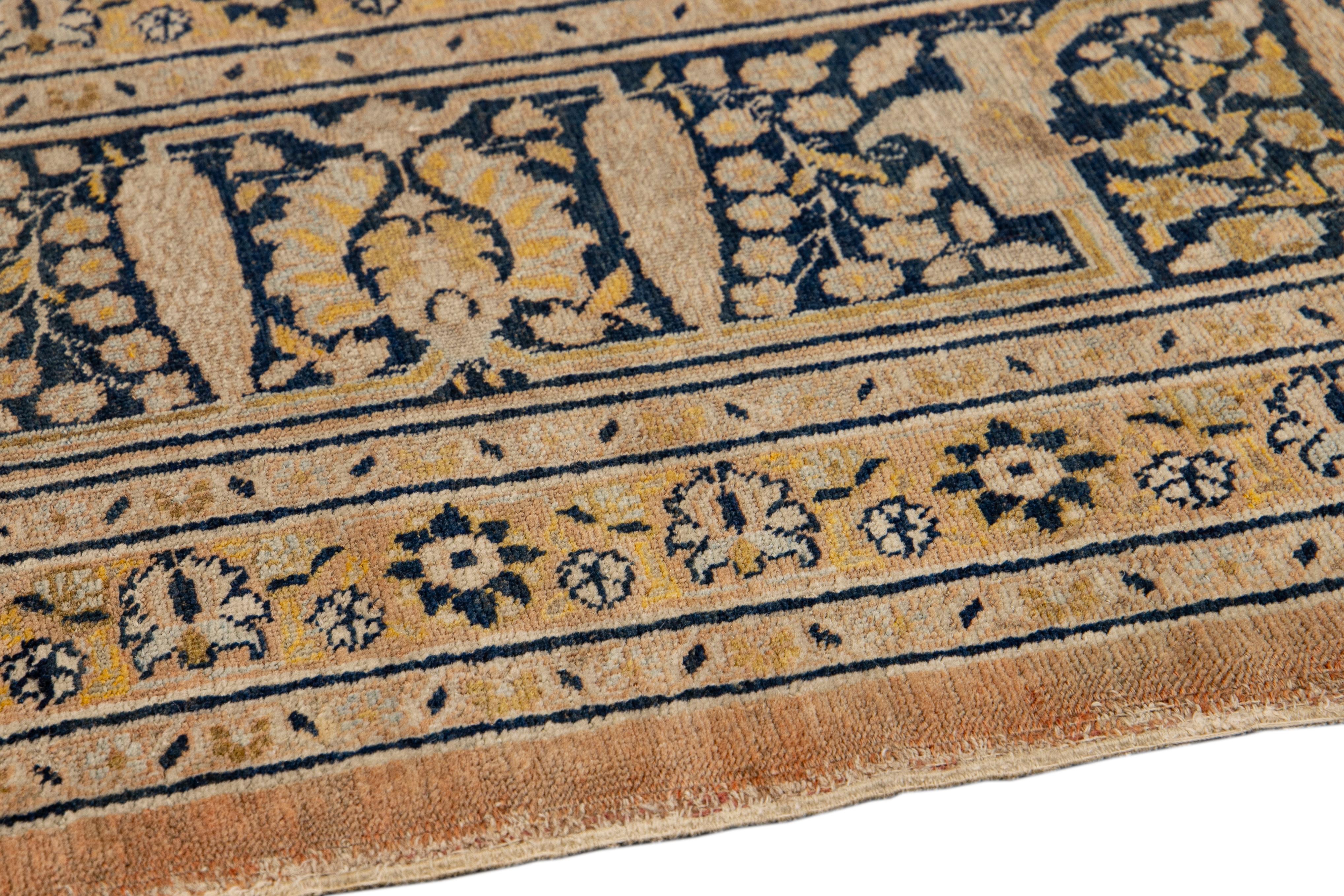 Antique Persian Tabriz Handmade Medallion Motif Blue And Beige Wool Rug For Sale 1