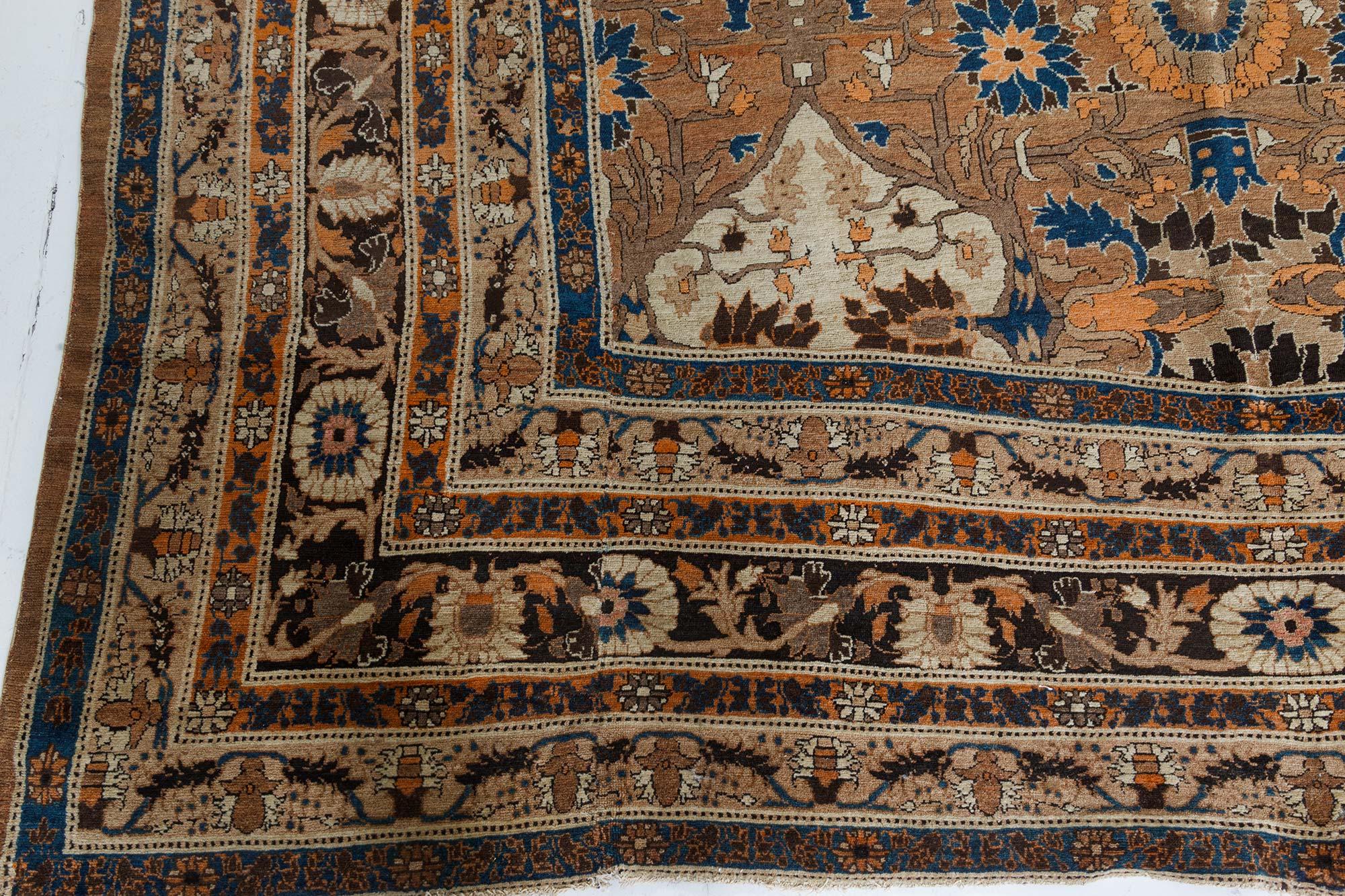 19th Century Antique Persian Tabriz Handmade Rug Size Adjusted For Sale