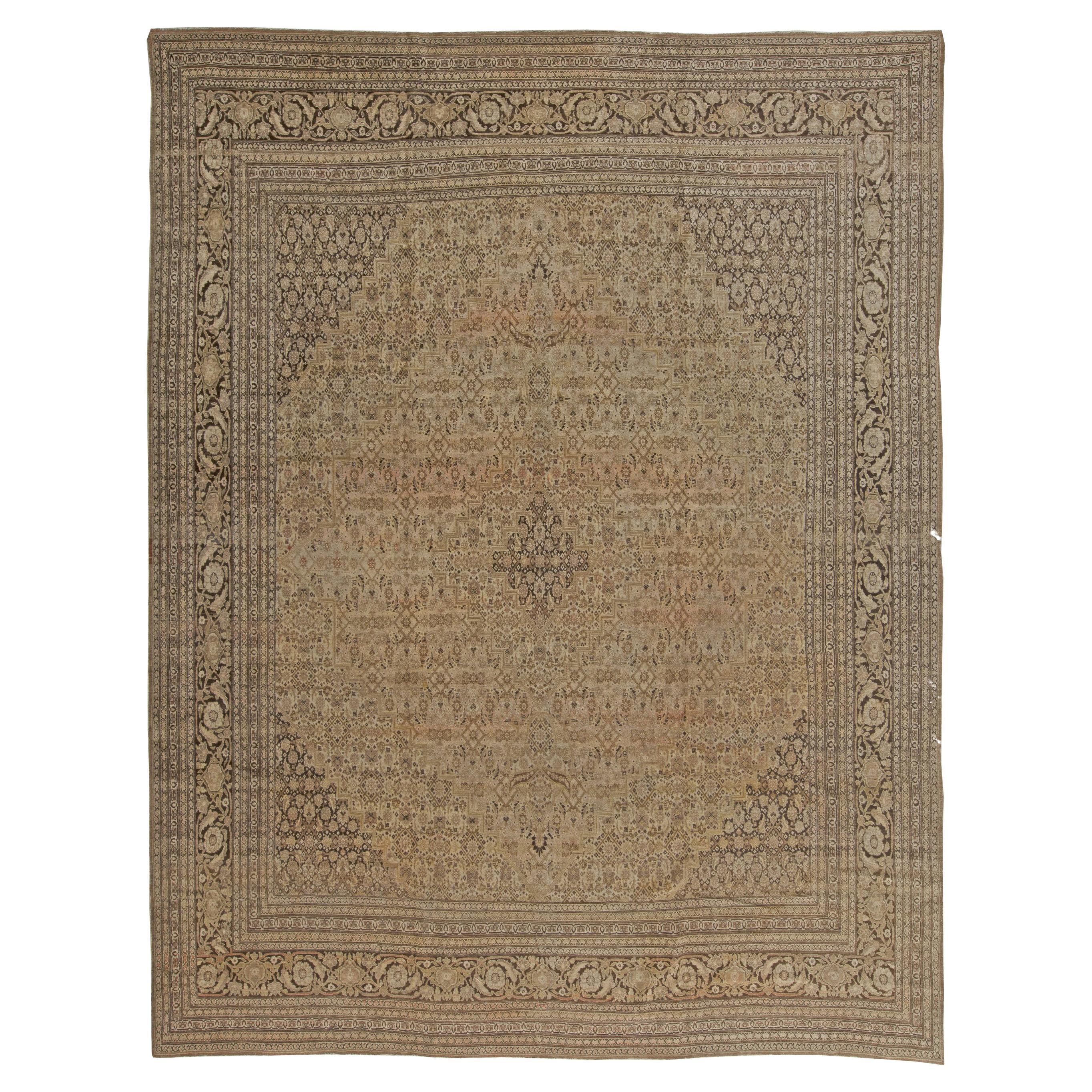 Antique Persian Tabriz Handmade Wool Carpet For Sale