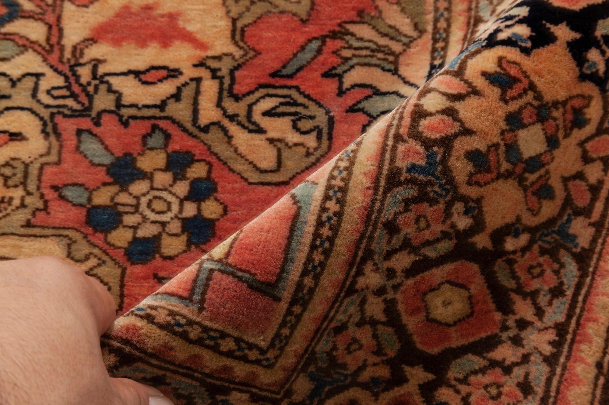 Antique Persian Tabriz botanic brown, pink, red handmade wool rug
Size: 3'7
