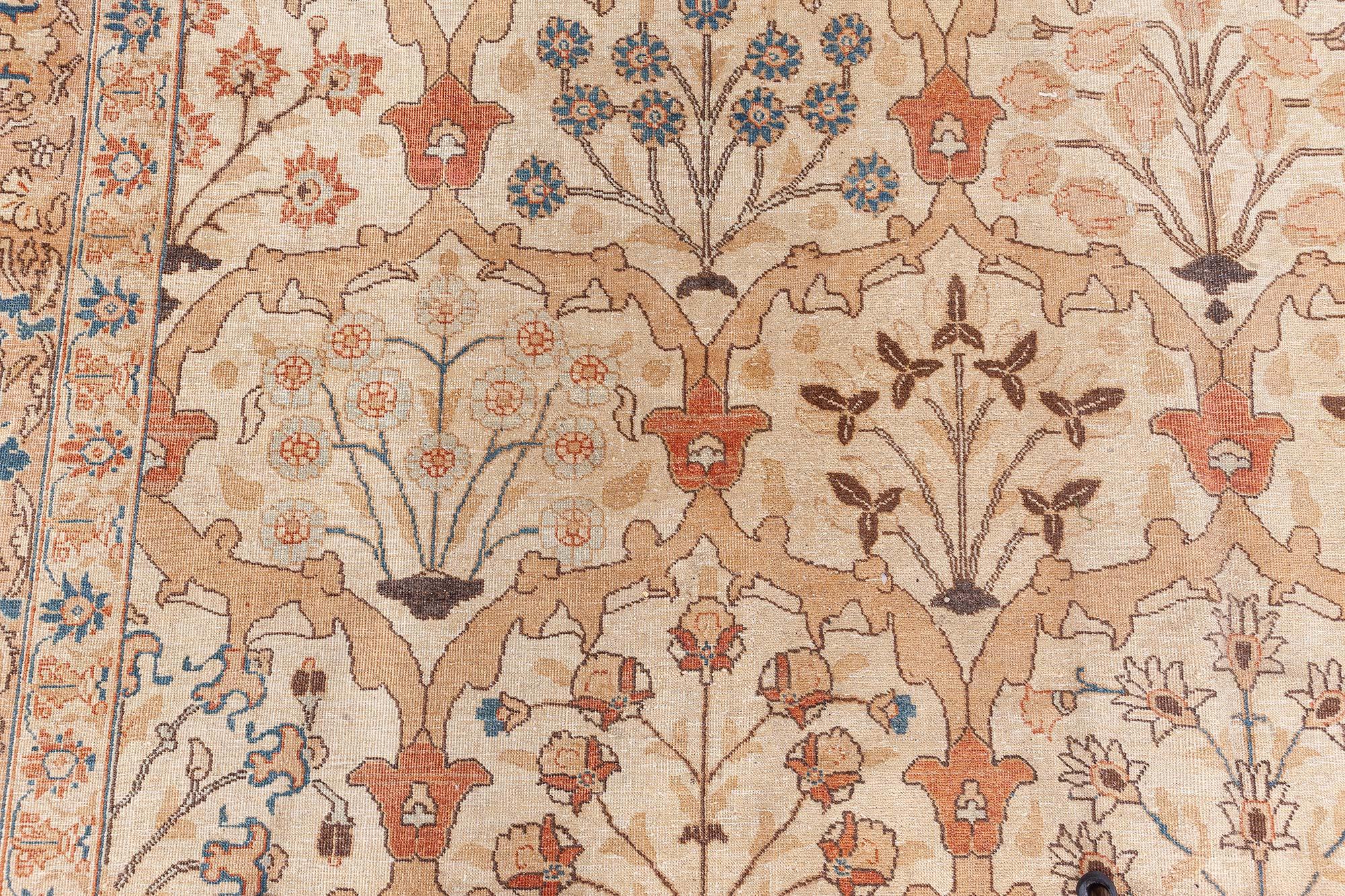 Antiker Persischer Tabriz Beige Handgefertigter Wollteppich
Größe: 9'6