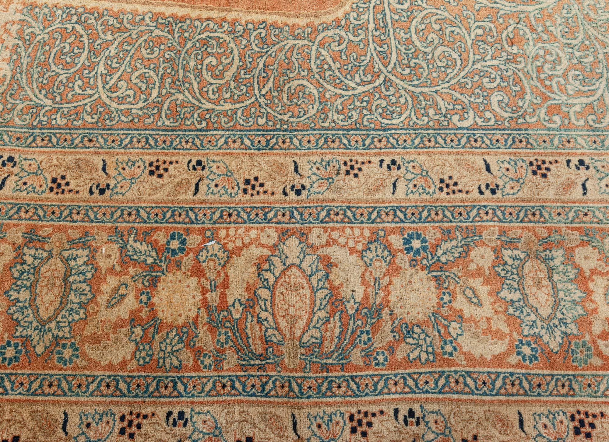 19th Century Antique Persian Tabriz Handmade Wool Rug For Sale