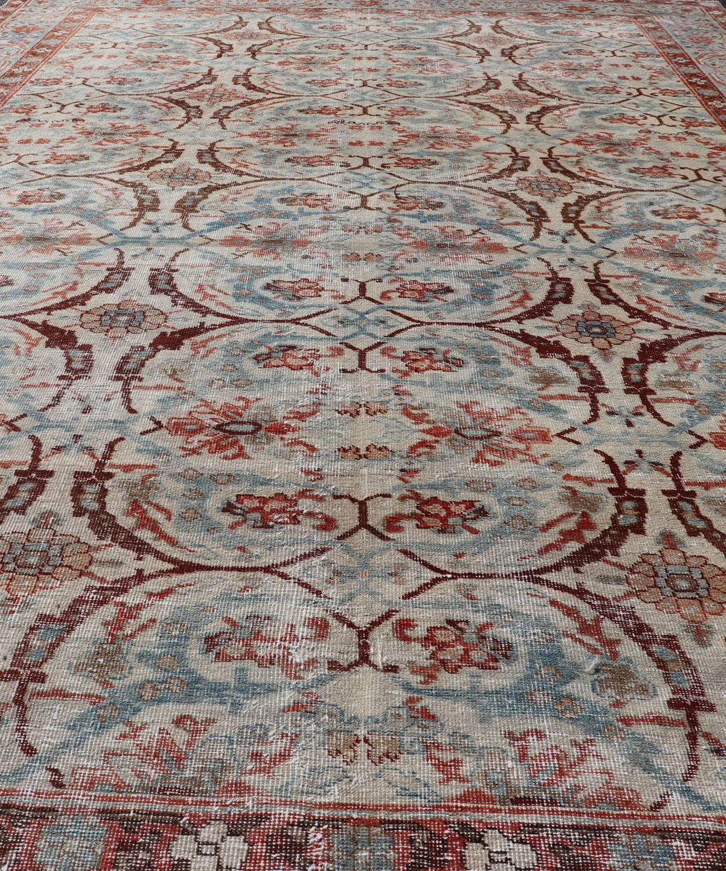 Antique Persian Tabriz Herati Circular Design in Ivory, Lt. Blue, Red, Brown For Sale 8