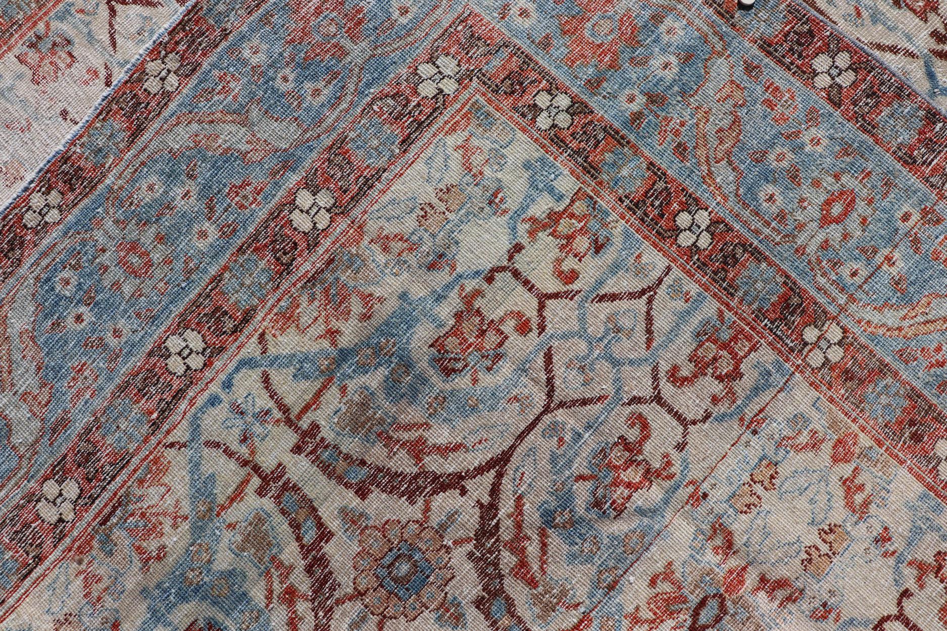 Antique Persian Tabriz Herati Circular Design in Ivory, Lt. Blue, Red, Brown For Sale 3