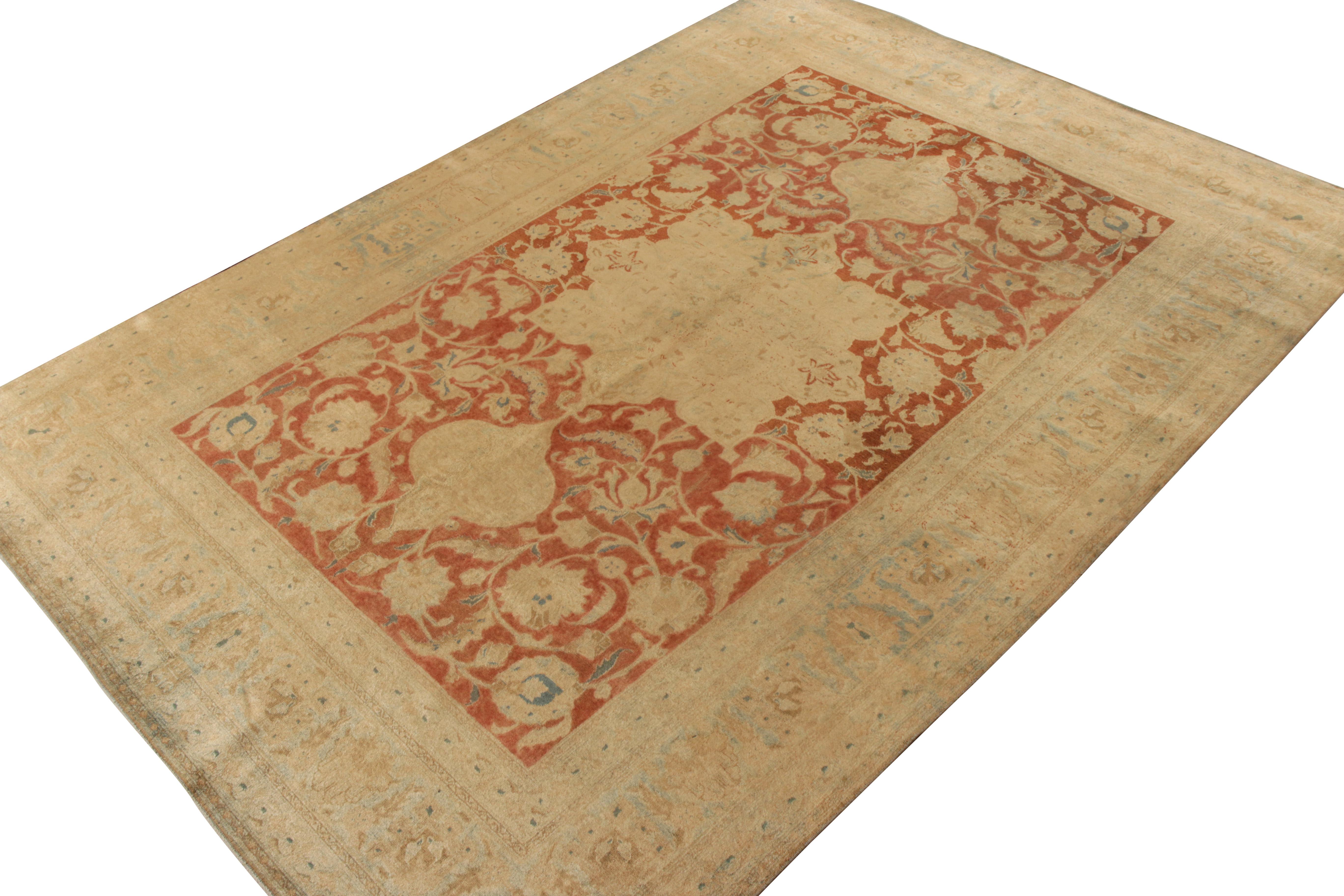 Hand-Knotted Antique Persian Tabriz in All over Beige, Orange Medallion Pattern by Rug & Kilim For Sale