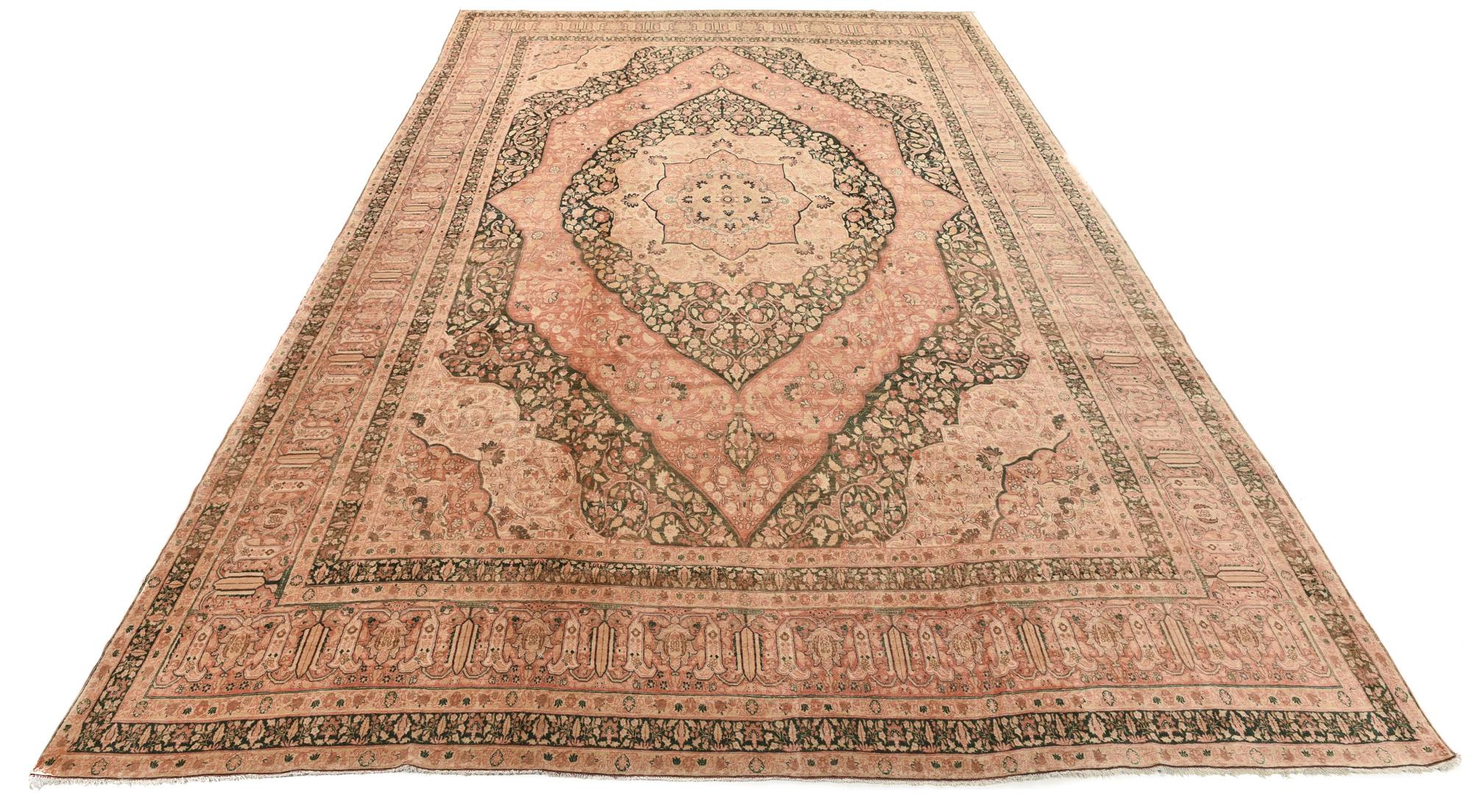 Late 19th Century Antique Persian Tabriz Large Rug, Soft Brown and Coral Colors For Sale
