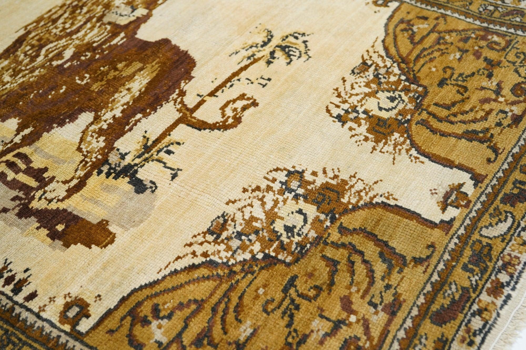 Lana Antico leone persiano Tabriz in lana  Tappeto 3'7'' x 4'8'' in vendita