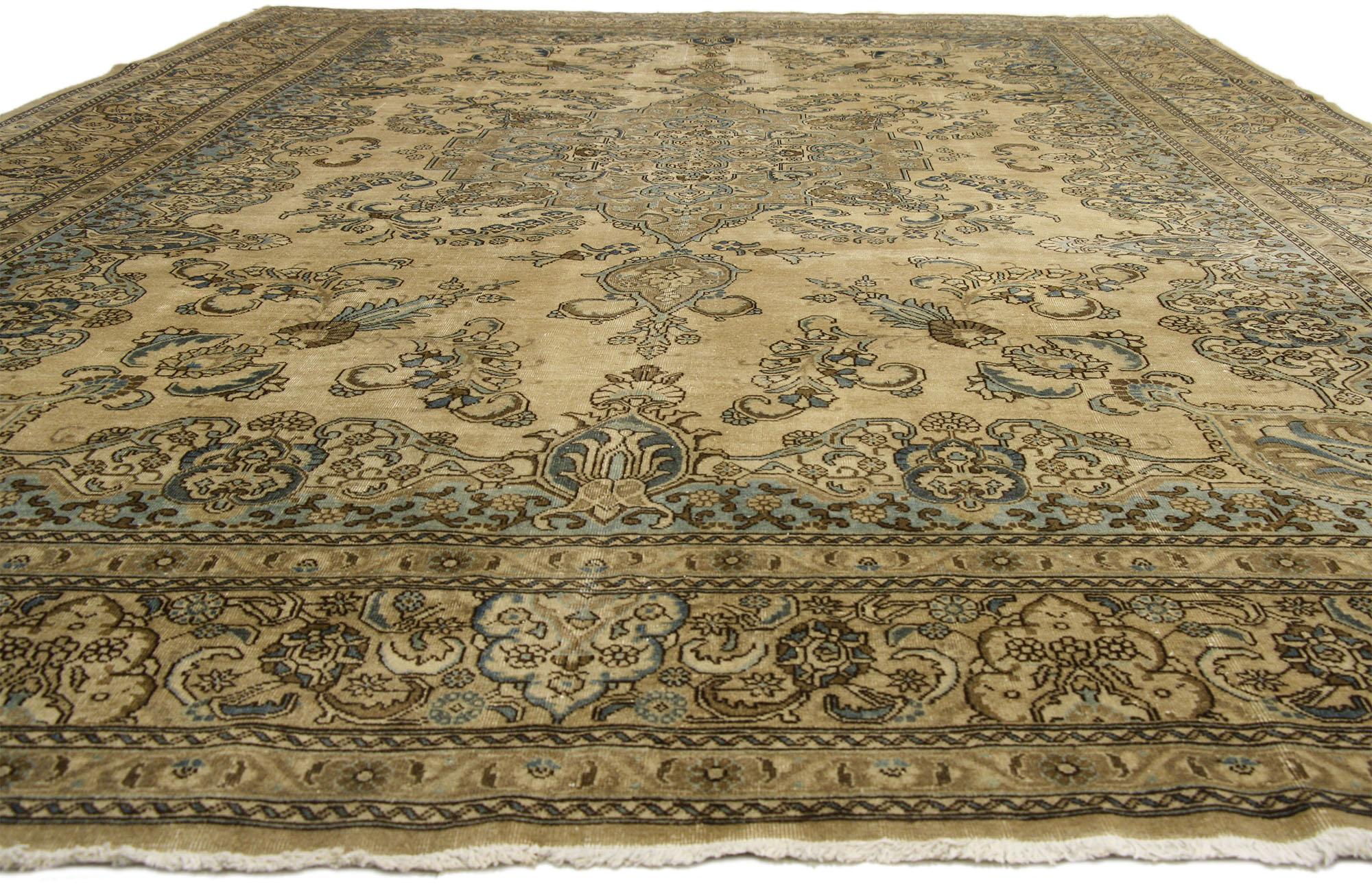 Hand-Knotted Antique Persian Tabriz Medallion Rug with Traditional Style and Coastal Vibes For Sale