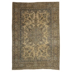 Antique Persian Tabriz Medallion Rug with Traditional Style and Coastal Vibes