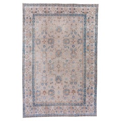 Antique Persian Tabriz Muted Tones of Blue and Beige