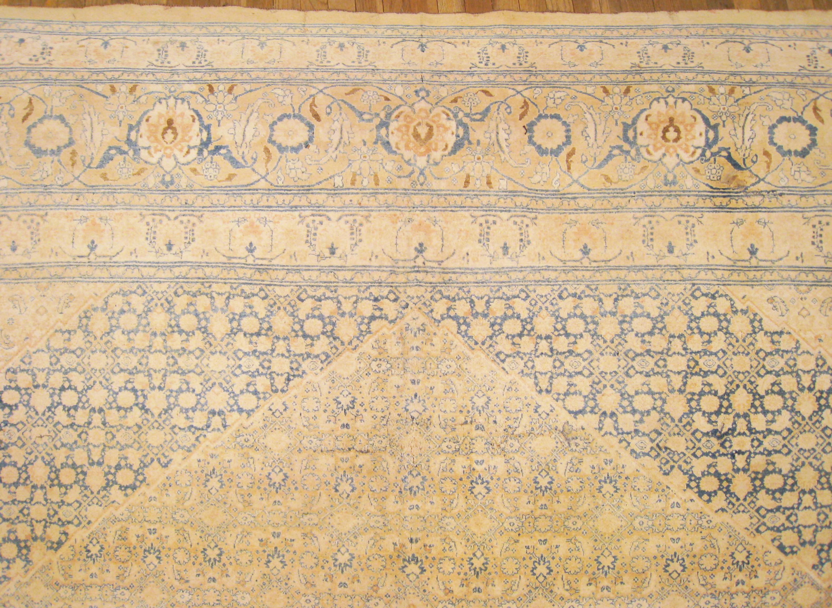 Antique Persian Tabriz Oriental Carpet in Large Squarish Size, with Soft Colors For Sale 1