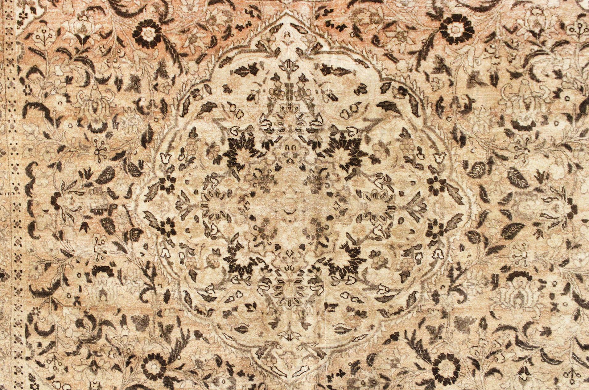 Wool Antique Persian Tabriz Oriental Carpet in Room Size with Central Medallion For Sale