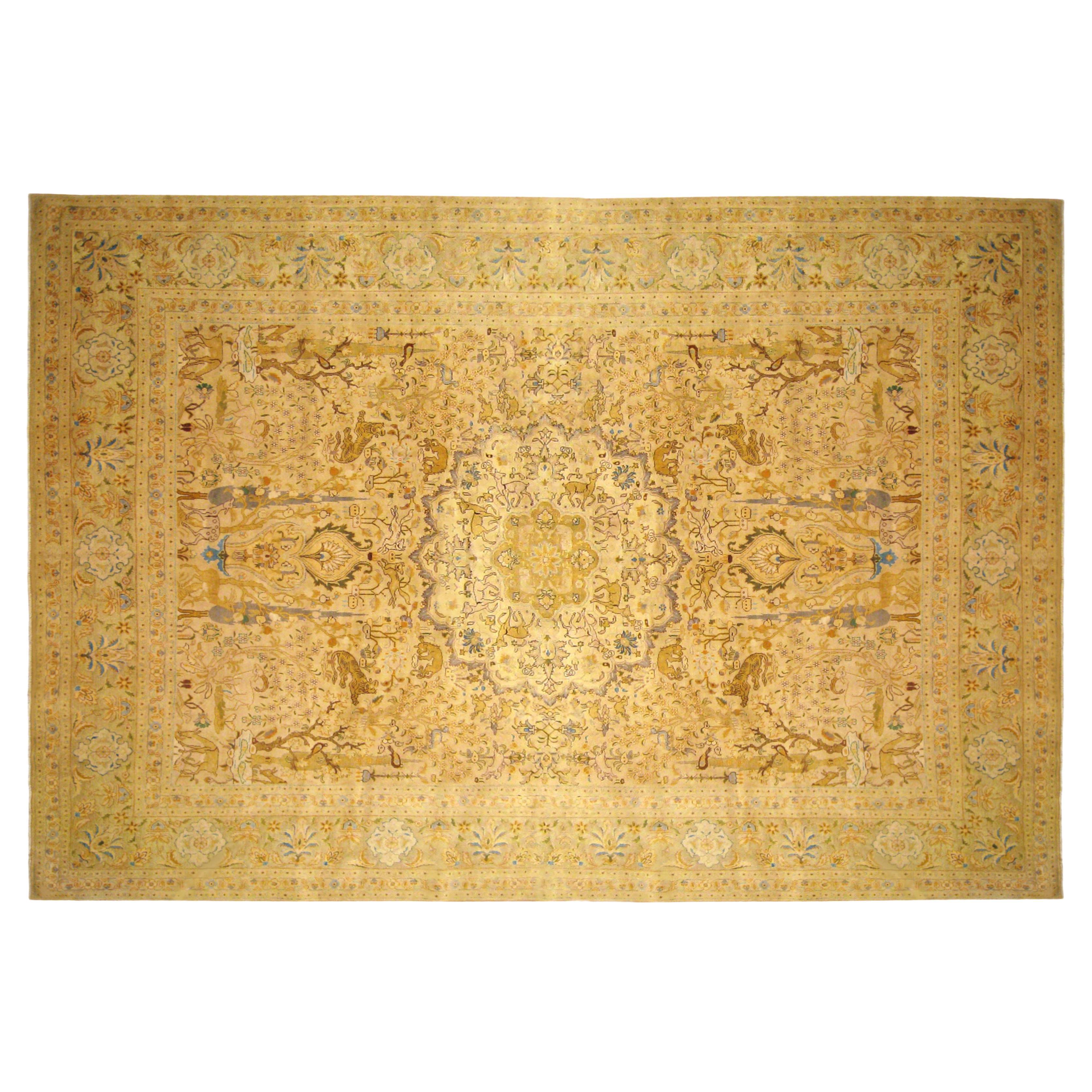 Antique Persian Tabriz Oriental Carpet in Room Size with Central Medallion