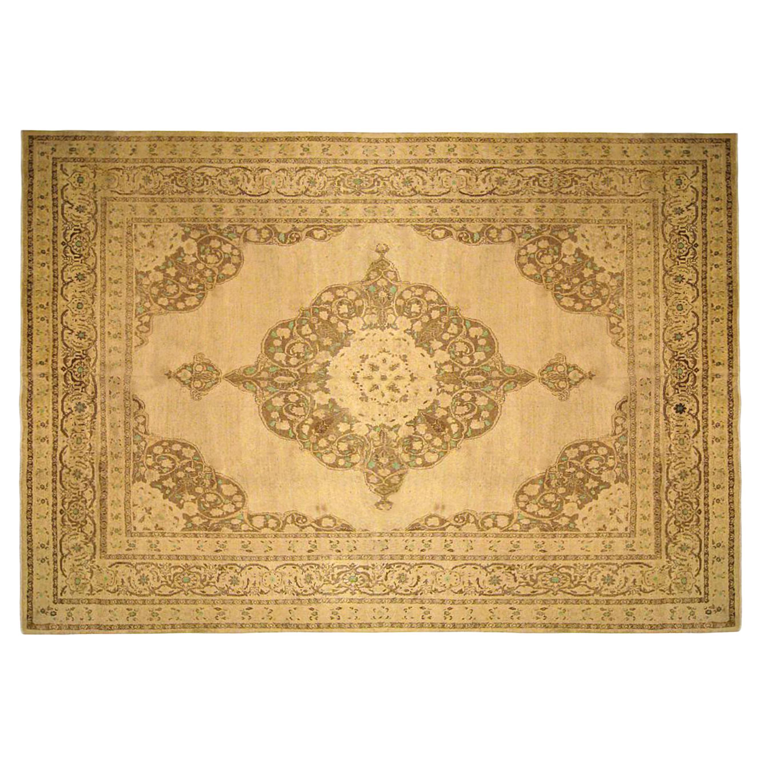 Antique Persian Tabriz Oriental Carpet in Room Size with Central Medallion For Sale