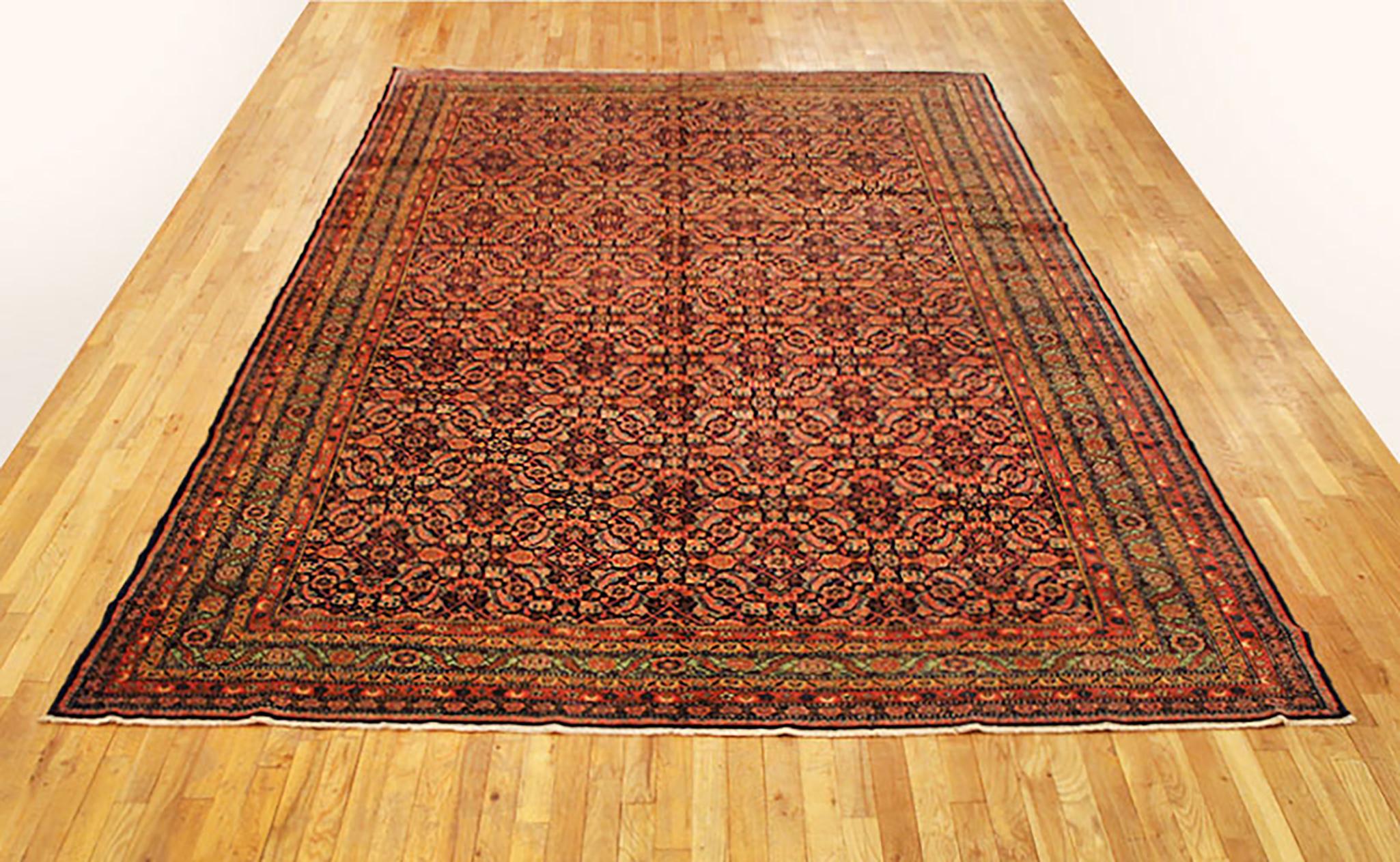 Persiano Antico tappeto persiano Tabriz orientale in formato camera con disegno Herati in vendita