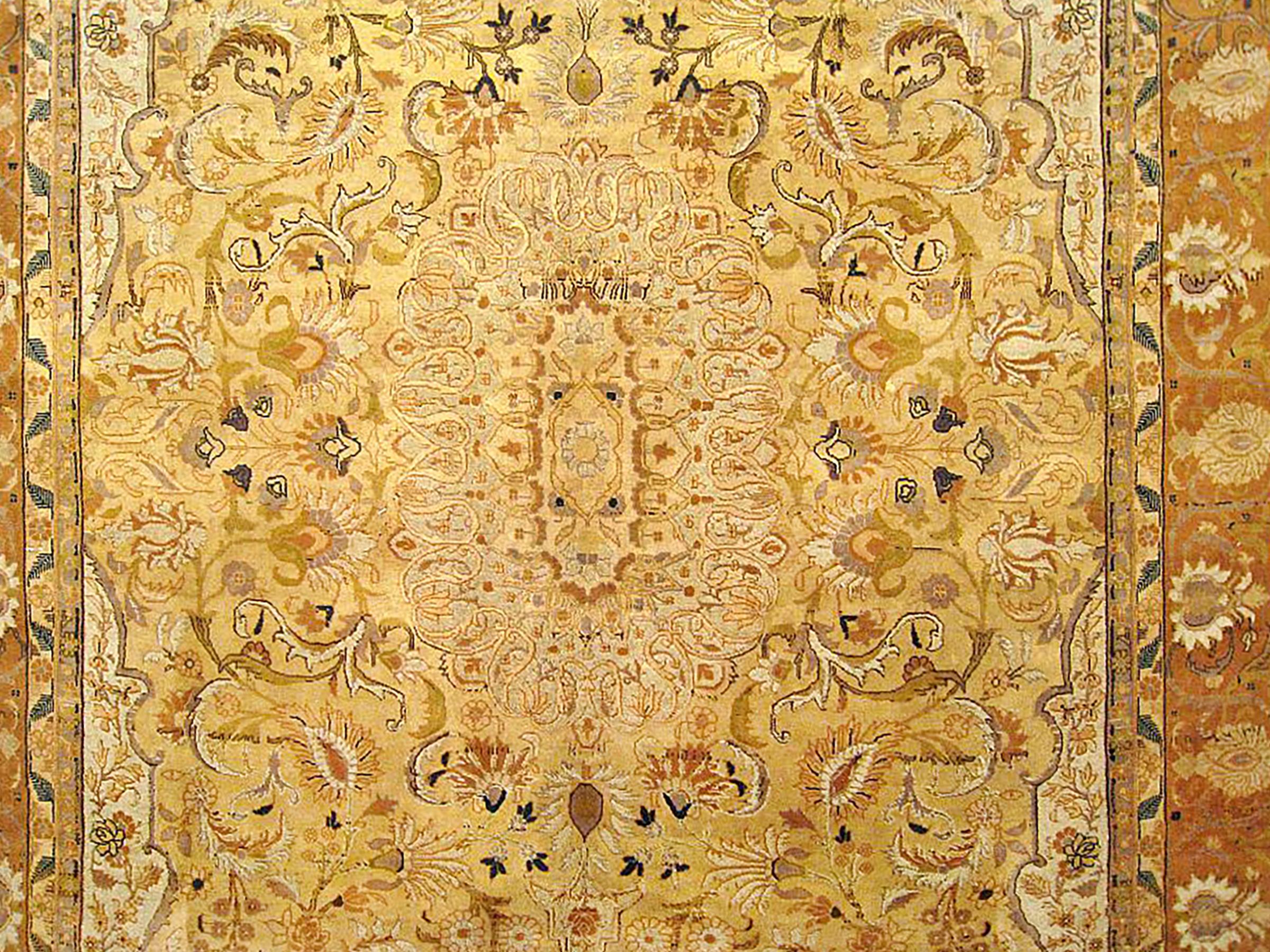 Hand-Knotted Antique Persian Tabriz Oriental Carpet in Room Size with Medallion For Sale