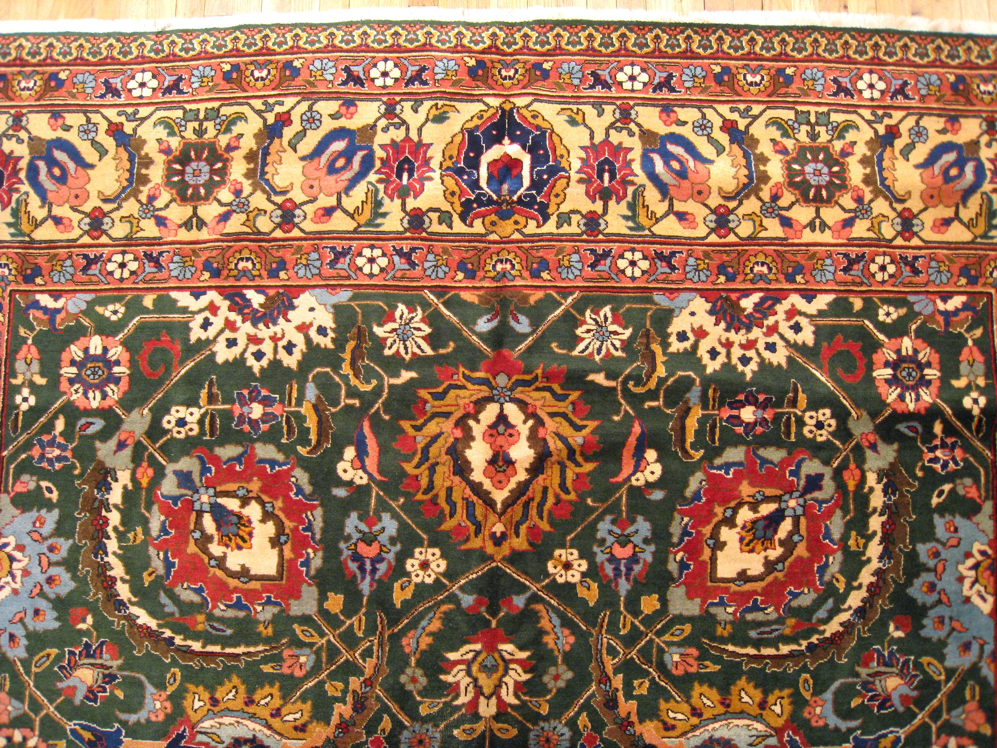 Wool Antique Persian Tabriz Oriental Carpet in Room Size with Palmettes For Sale
