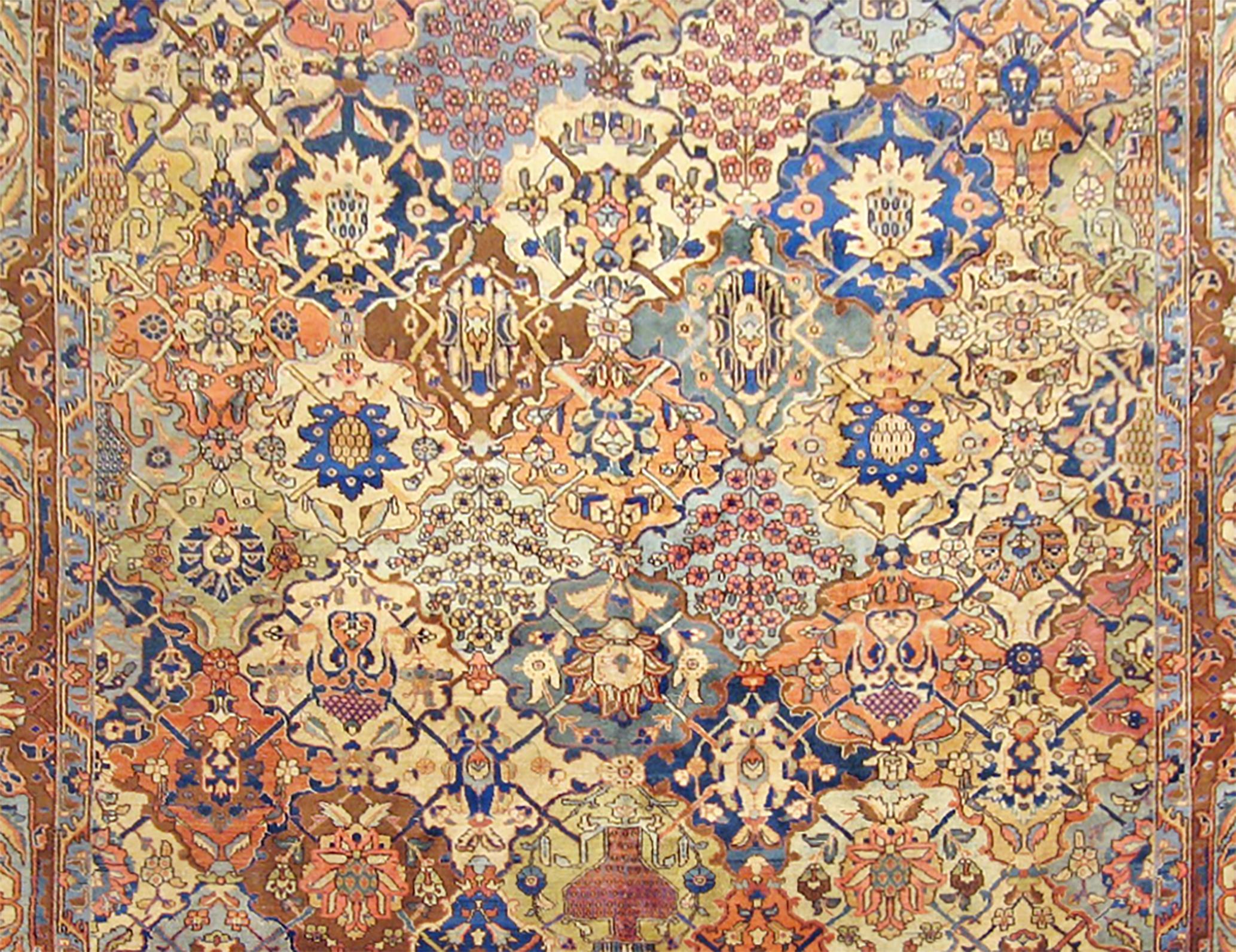 Hand-Knotted Antique Persian Tabriz Oriental Carpet in Room Size with Petagh Design For Sale