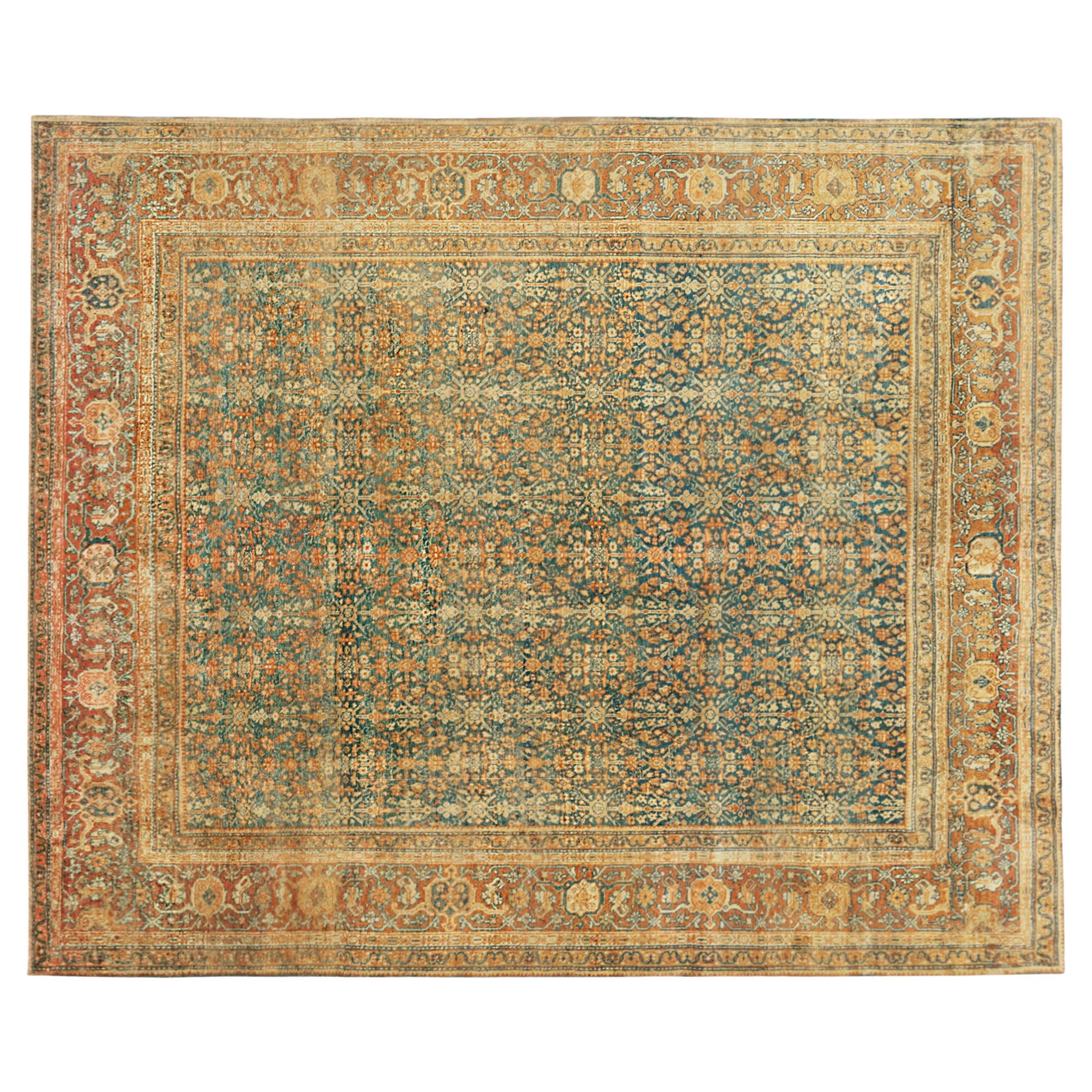 Antiker persischer Tbris- orientalischer Teppich in Zimmergre mit wiederkehrendem Design