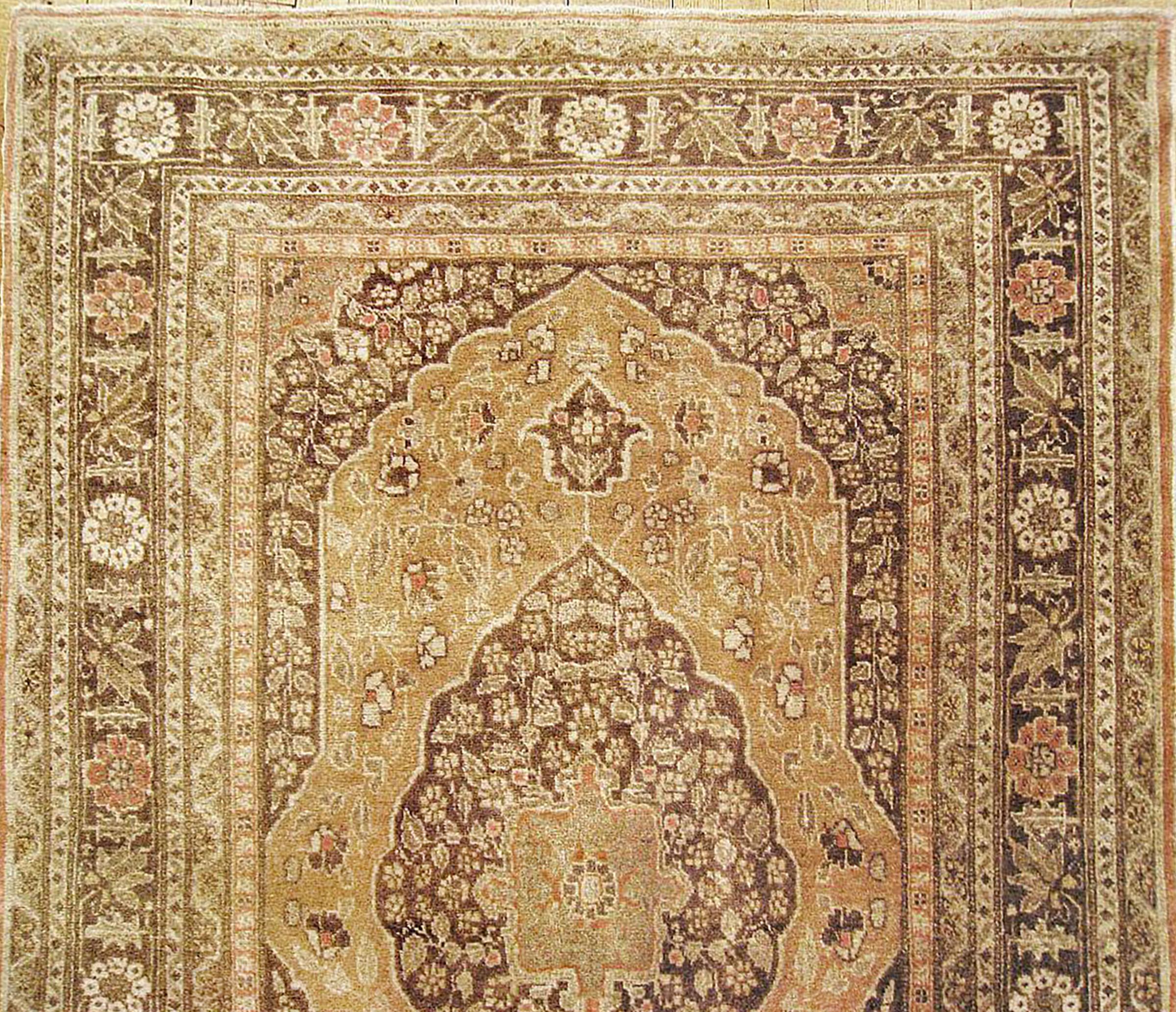 Hand-Knotted Antique Persian Tabriz Oriental Carpet in Small Size with Central Medallion For Sale