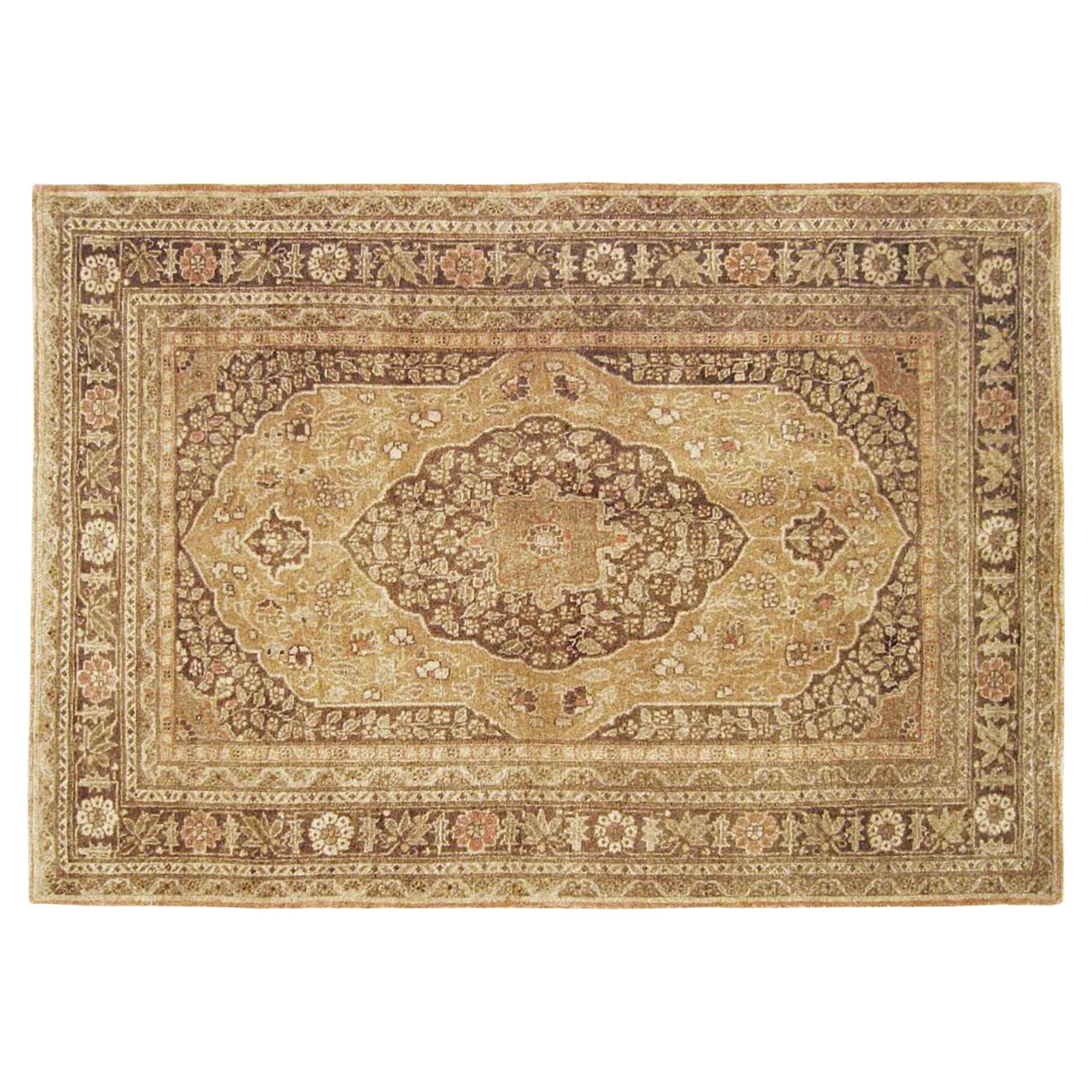 Antique Persian Tabriz Oriental Carpet in Small Size with Central Medallion For Sale