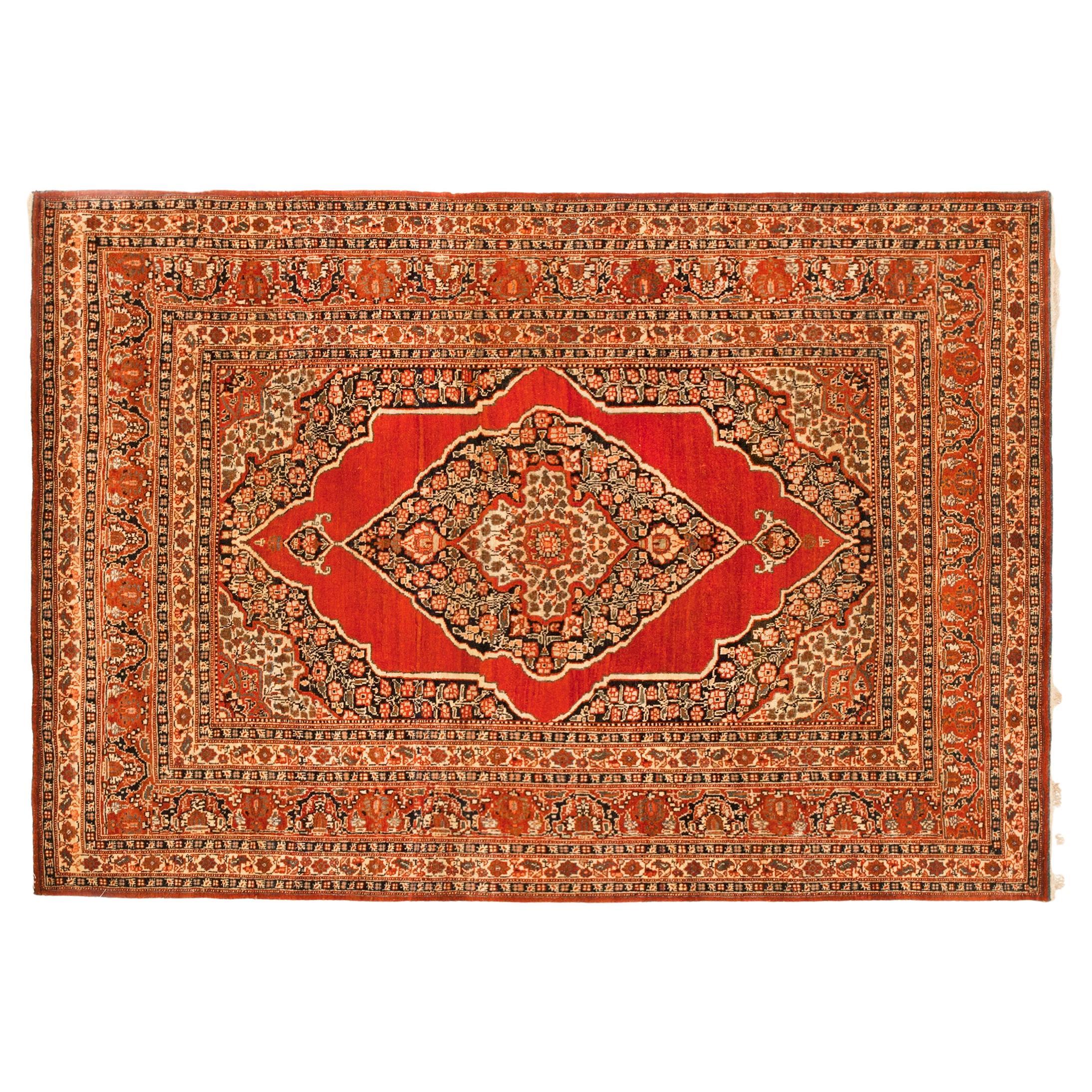 Antique Persian Tabriz Oriental Carpet in Small Size with Central Medallion For Sale