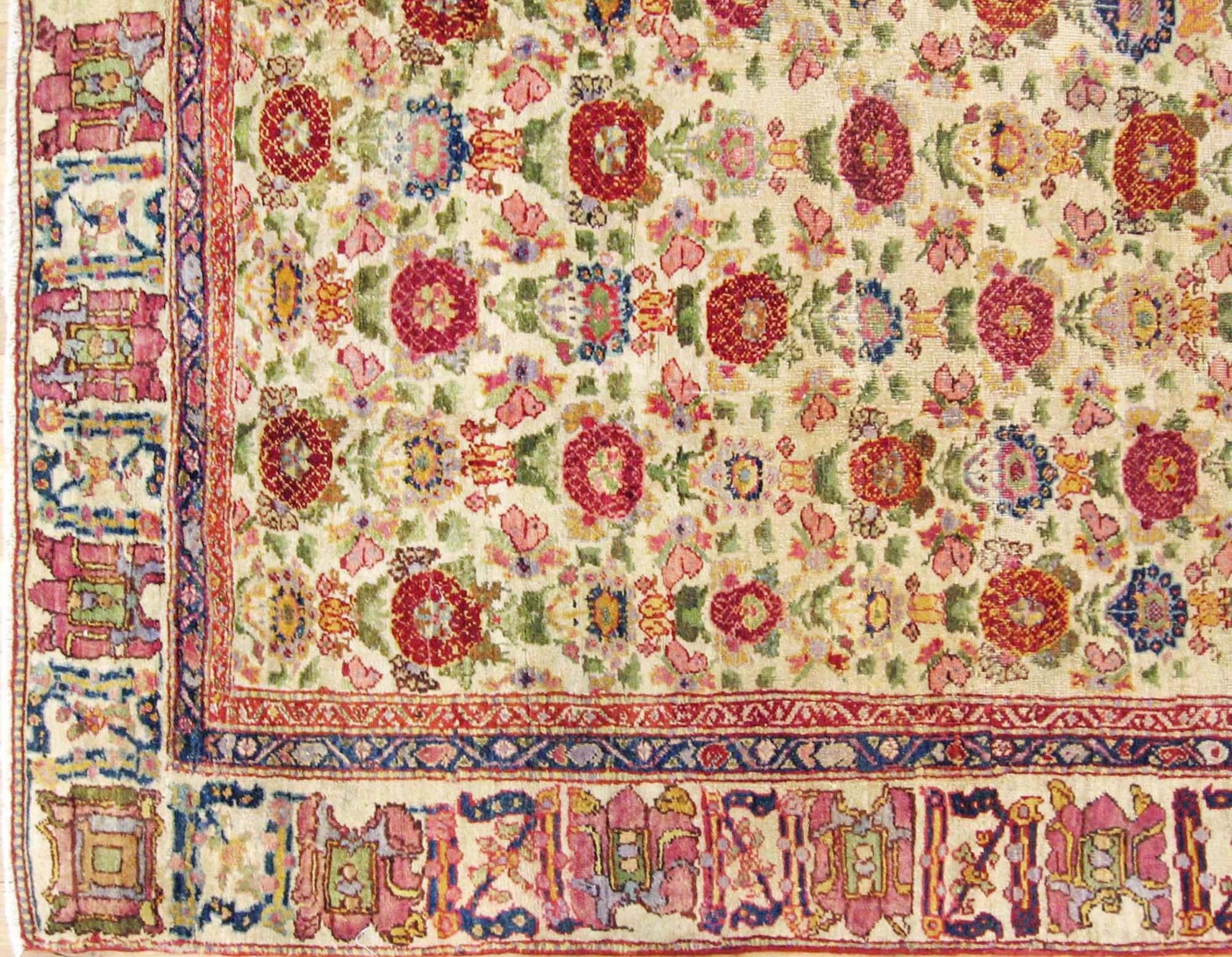 Hand-Knotted Antique Persian Tabriz Oriental Carpet in Small Size with Rosettes and Flowers For Sale