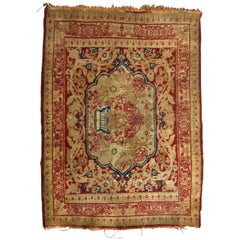 Antique Persian Tabriz Oriental Mat Rug, Flower Basket, circa 1900