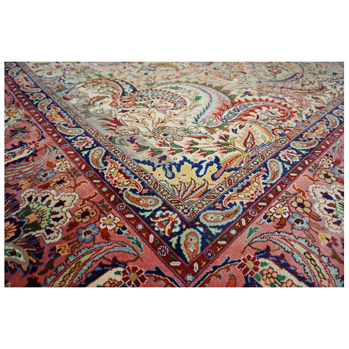 Antiker persischer Täbris-Pahlavi-Teppich in 9x12 in Taupe, Lachs und Marineblau, handgefertigt (Wolle) im Angebot