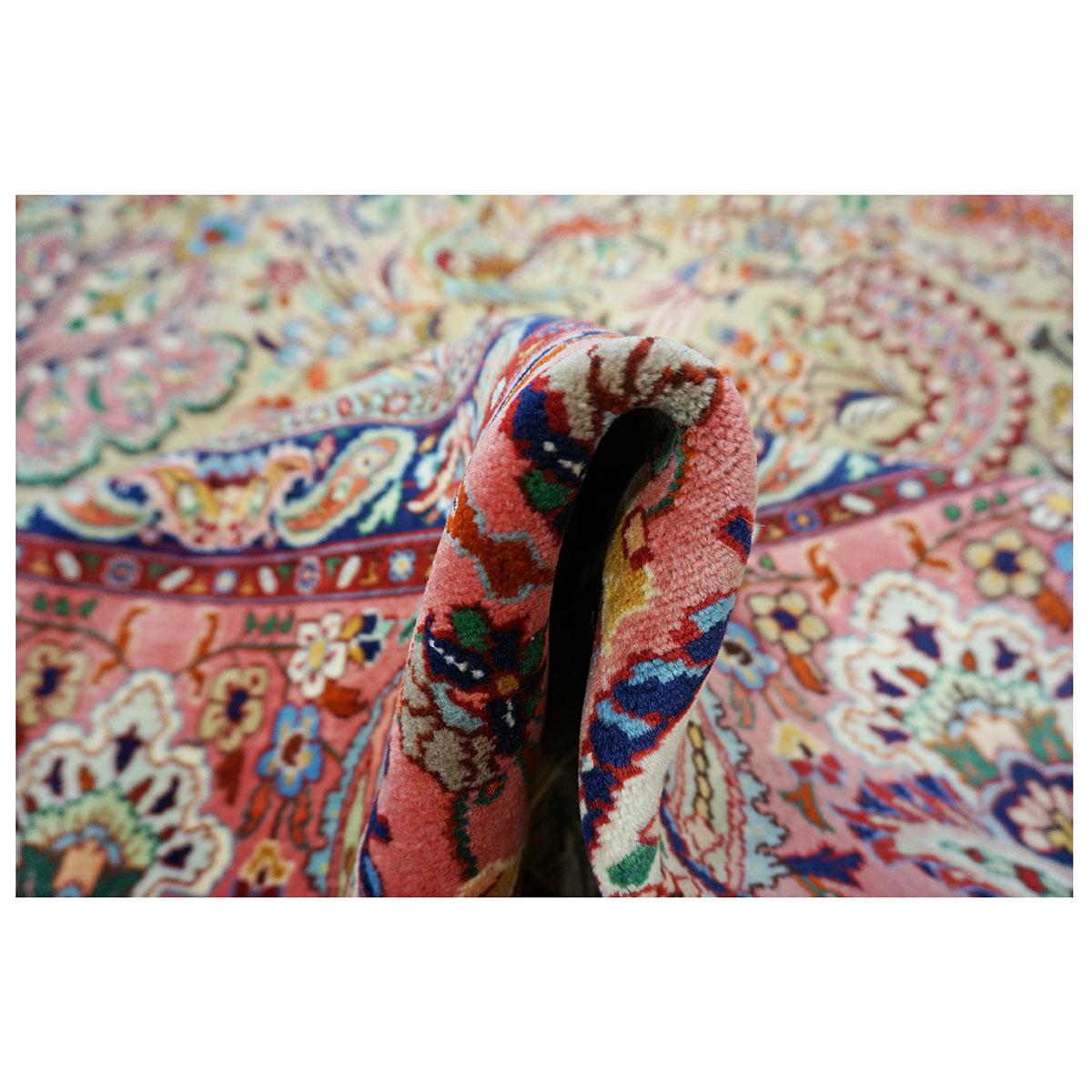 Antiker persischer Täbris-Pahlavi-Teppich in 9x12 in Taupe, Lachs und Marineblau, handgefertigt im Angebot 1