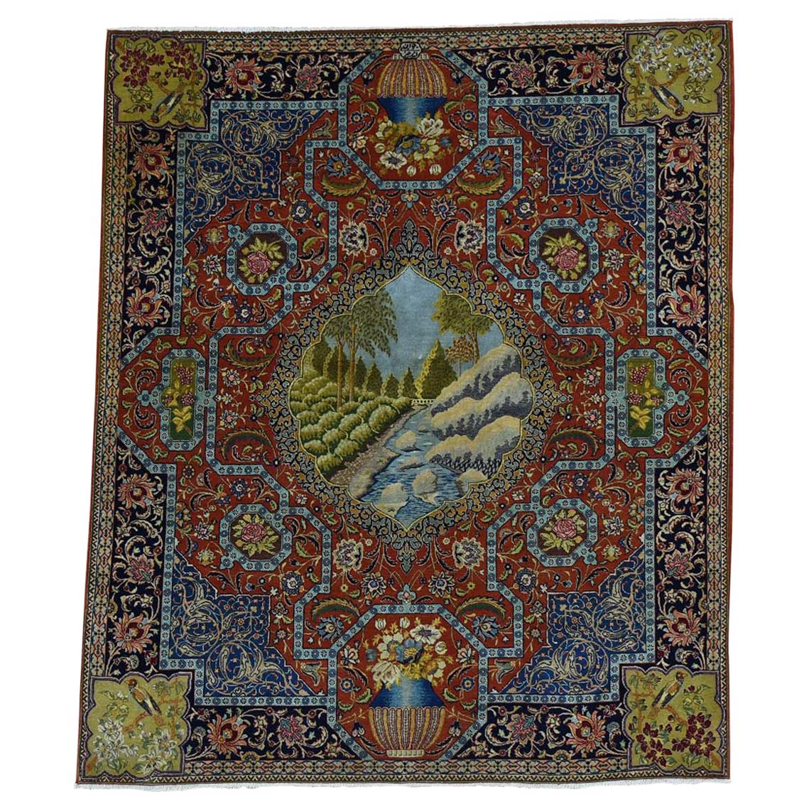 Antique Persian Tabriz Pictorial Mint Cond Oriental Rug