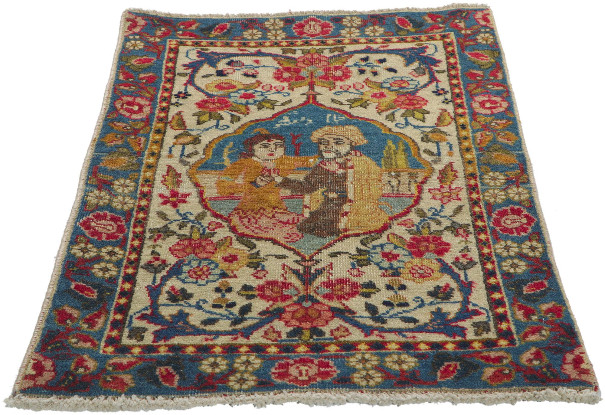 Hand-Knotted Antique Persian Tabriz Pictorial Rug For Sale