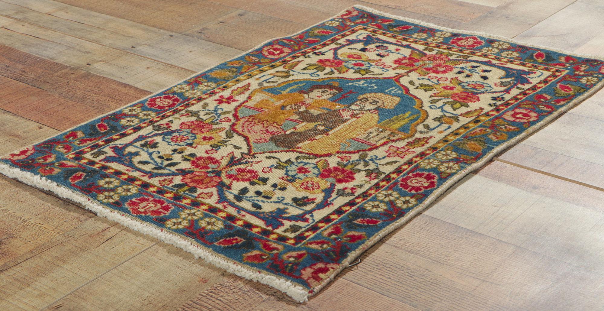 Wool Antique Persian Tabriz Pictorial Rug For Sale
