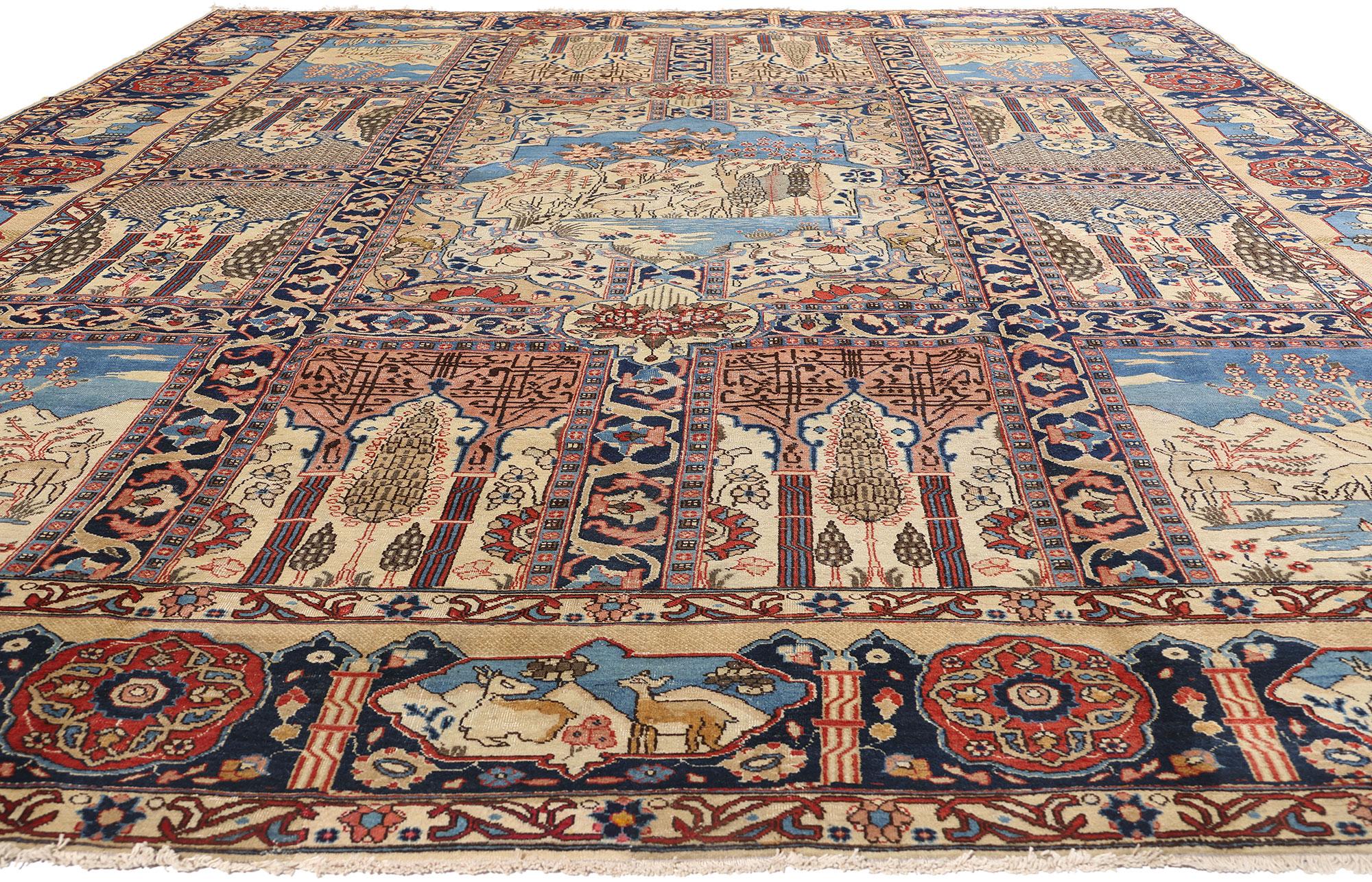 Mouvement esthétique Fin du 19e siècle - Tapis persan ancien de Tabriz à motifs picturaux de style traditionnel en vente