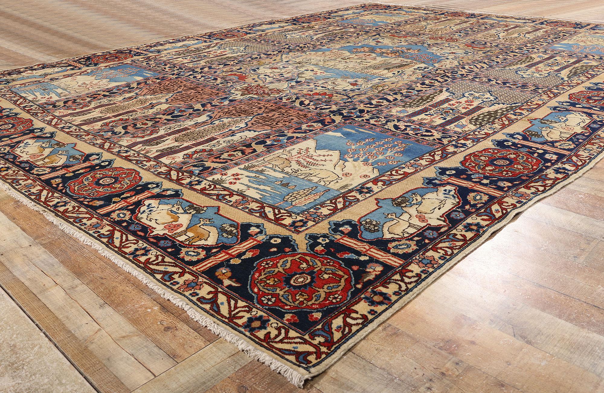 Laine Fin du 19e siècle - Tapis persan ancien de Tabriz à motifs picturaux de style traditionnel en vente
