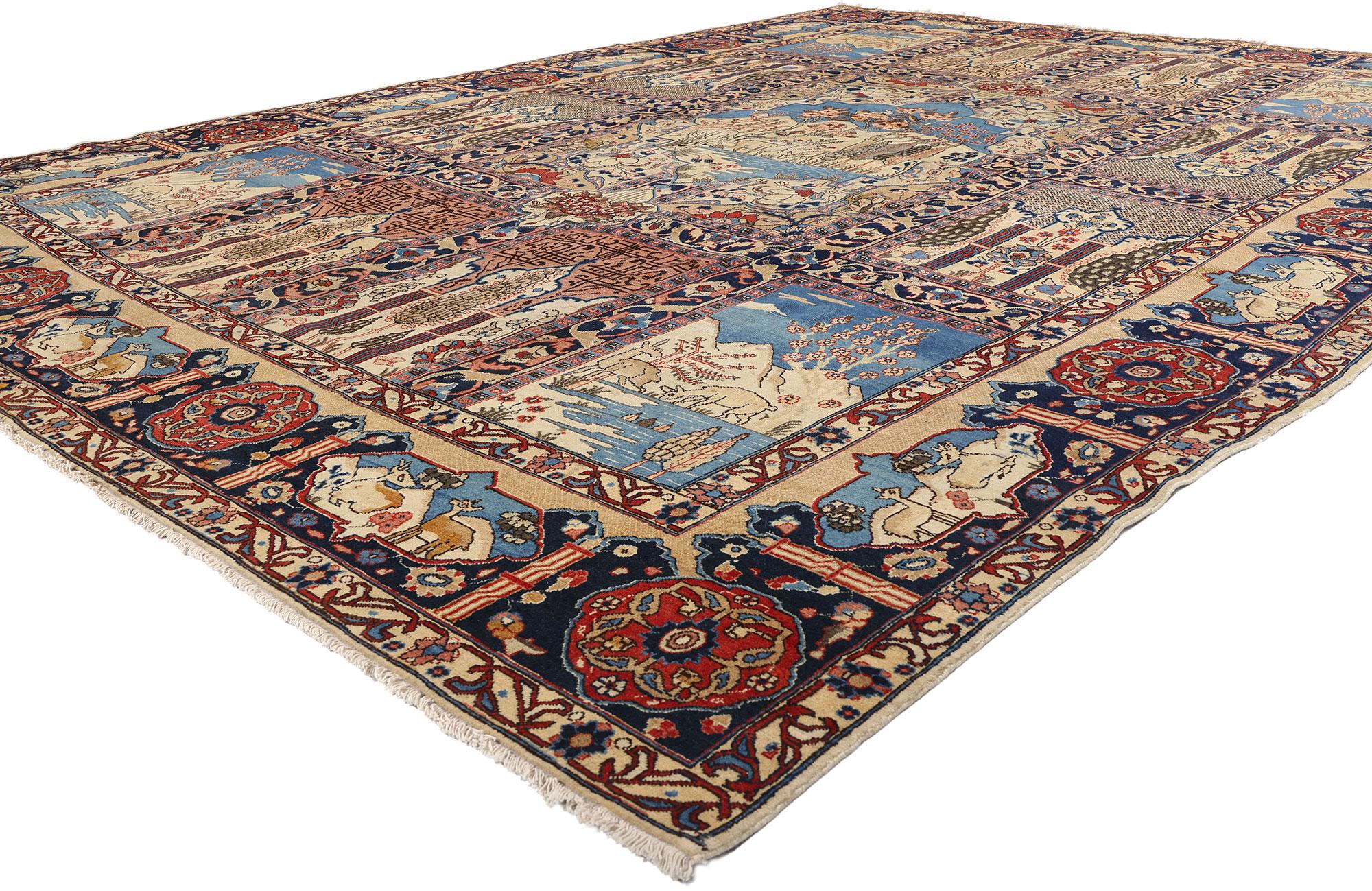 61212 Tapis persan Tabriz ancien, 11'03 x 15'00. Cet exquis tapis persan Tabriz antique en laine noué à la main, un trésor de la fin du XIXe siècle, se déploie comme une toile du cher Chahar Bagh, le jardin persan quadrilatéral qui est un reflet