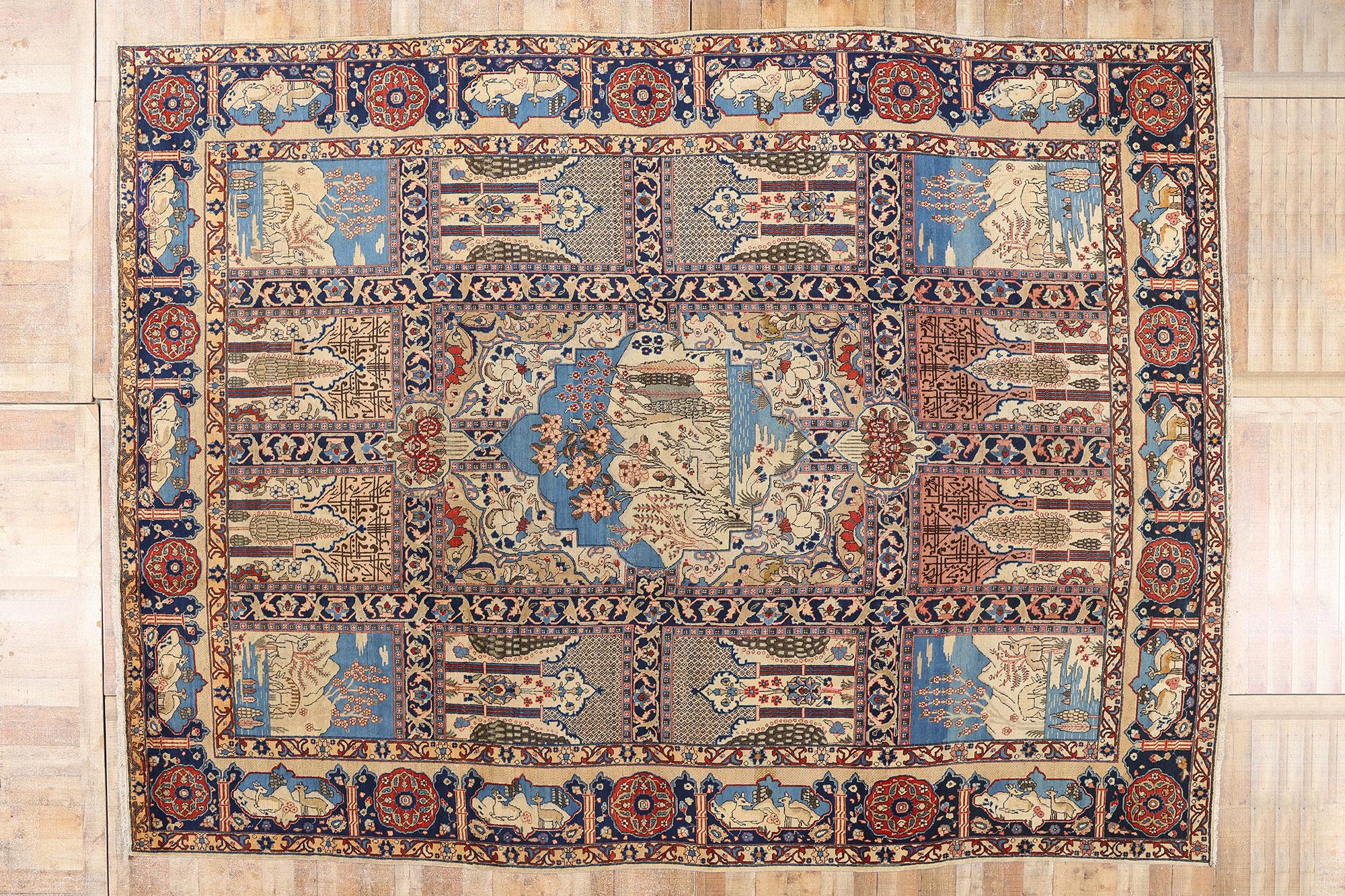 Fin du 19e siècle - Tapis persan ancien de Tabriz à motifs picturaux de style traditionnel en vente 1