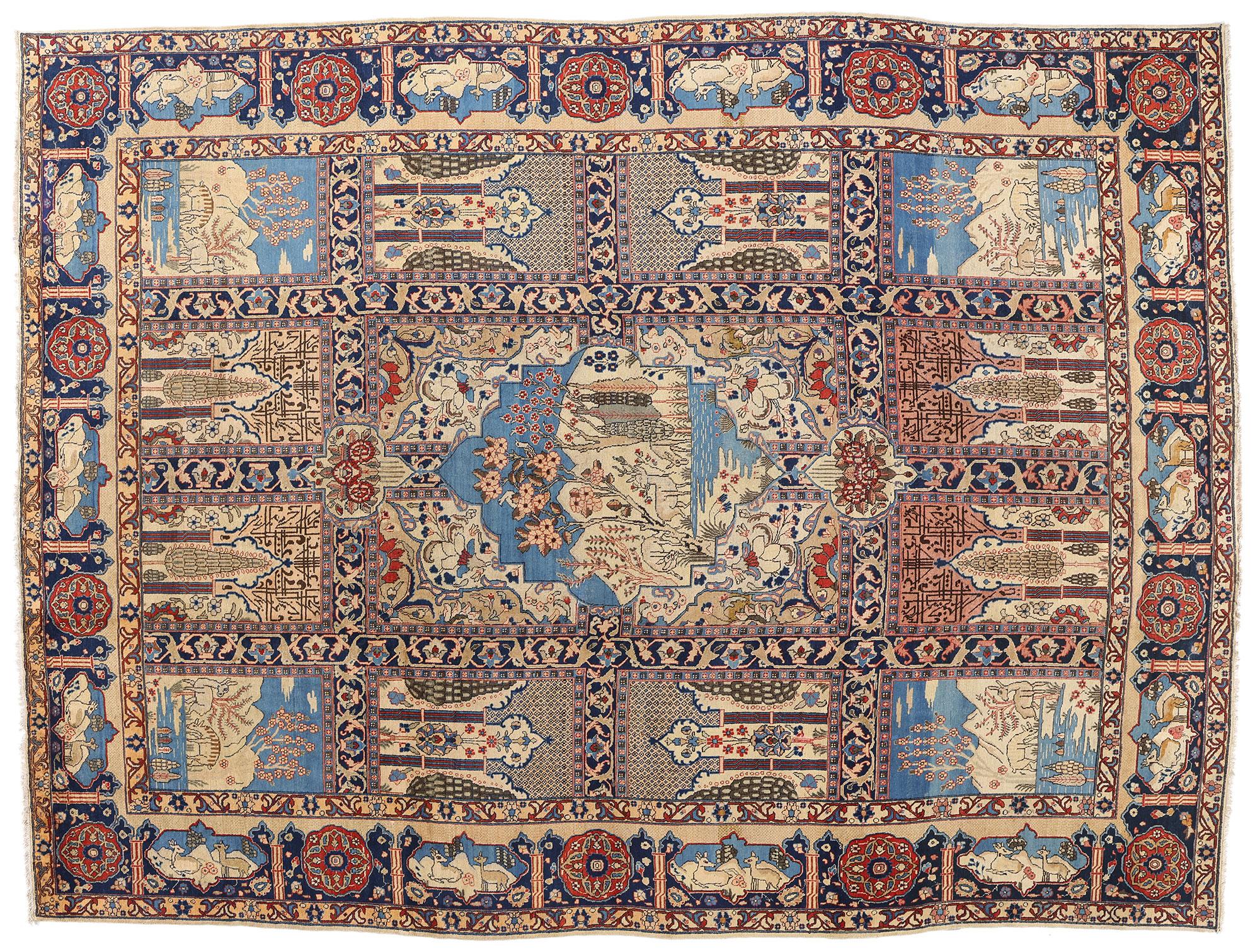 Fin du 19e siècle - Tapis persan ancien de Tabriz à motifs picturaux de style traditionnel en vente 2