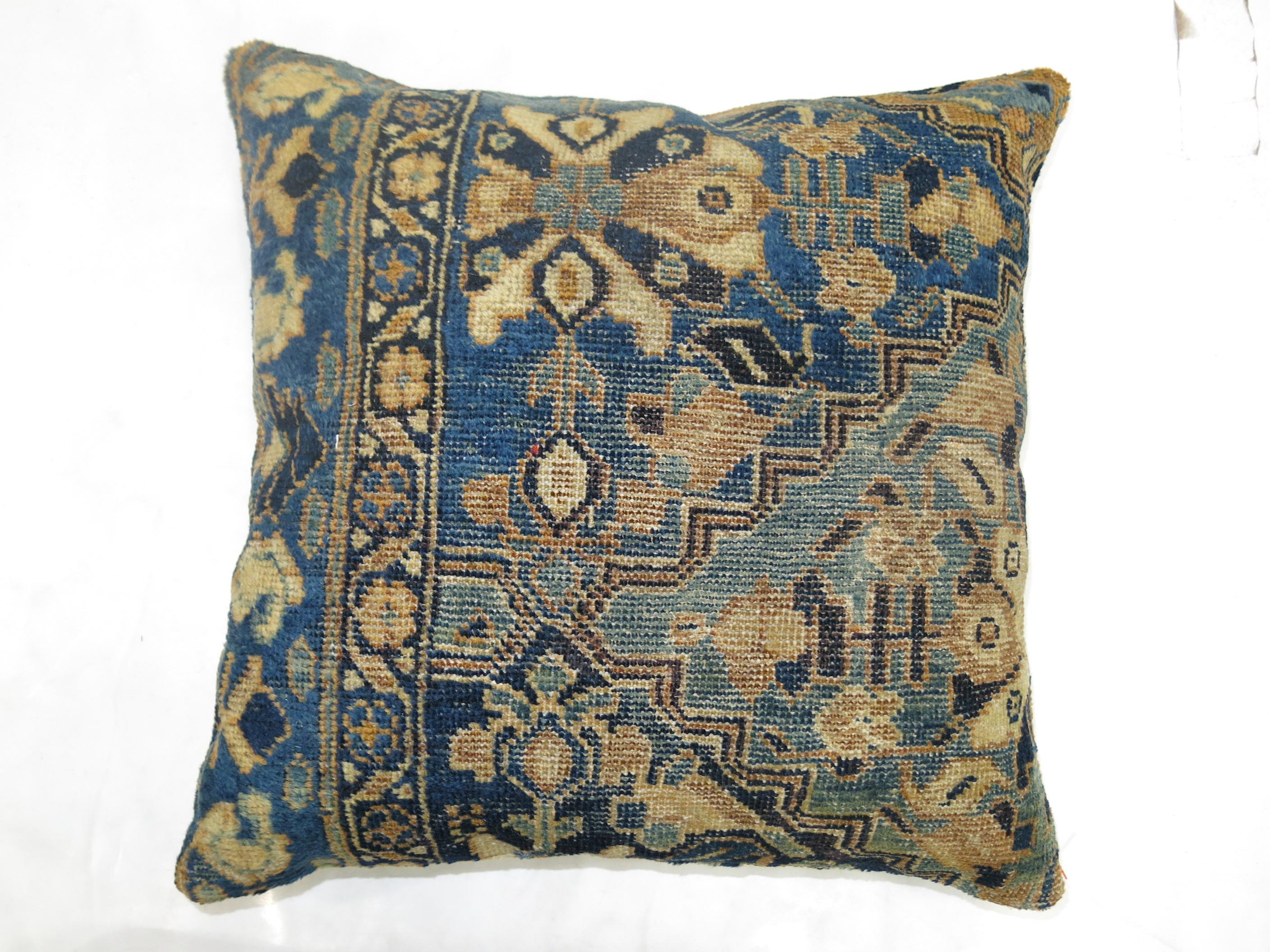 Pillow made from an antique Persian Tabriz rug in lovely blue color.